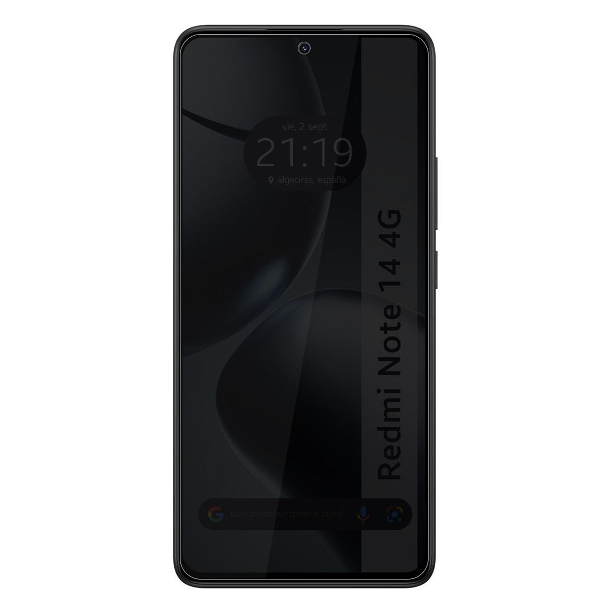 Un telefono con l'ora 21:19 visualizzata sullo schermo e le parole Redmi Note 14 4G.