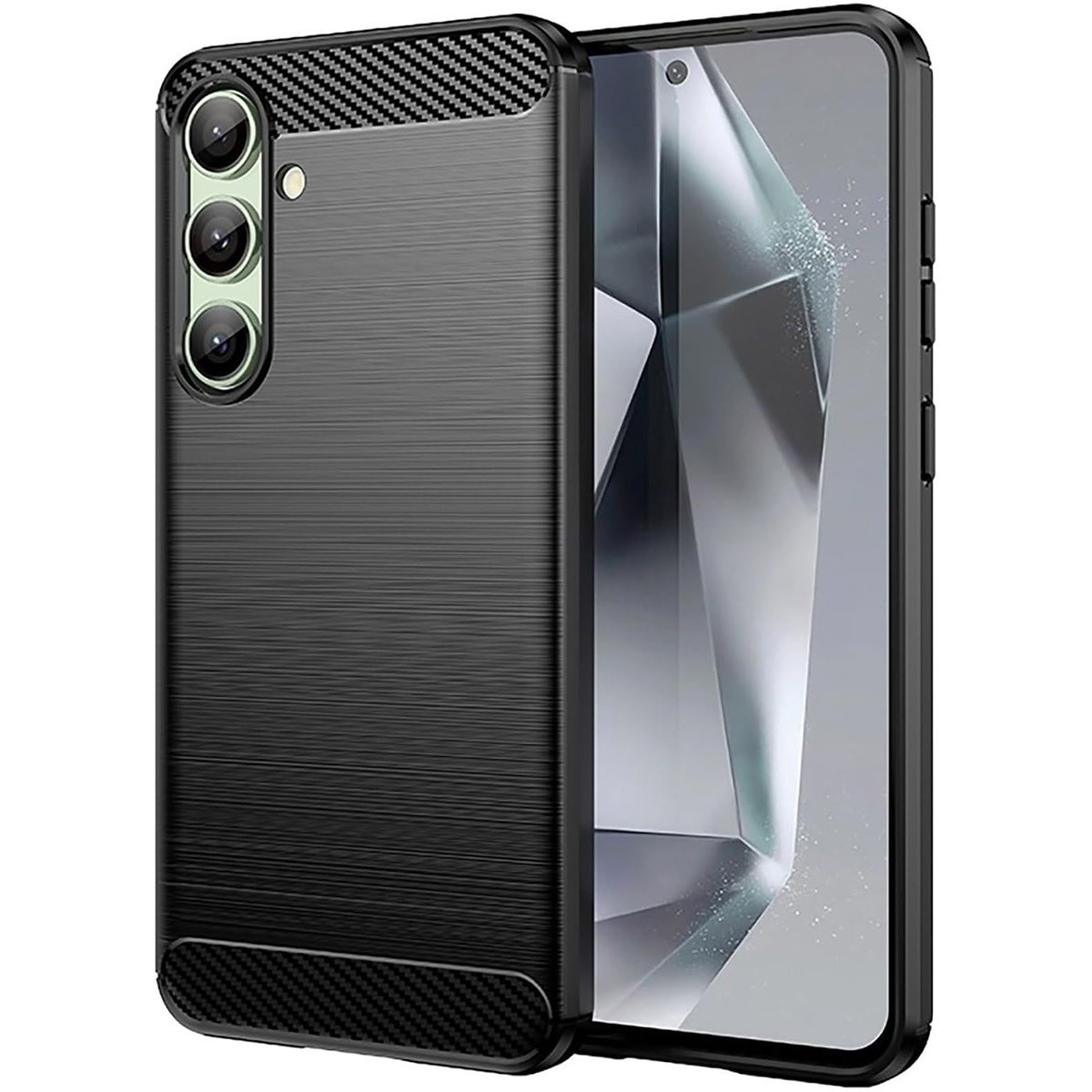 Custodia per telefono nera con un design strutturato.