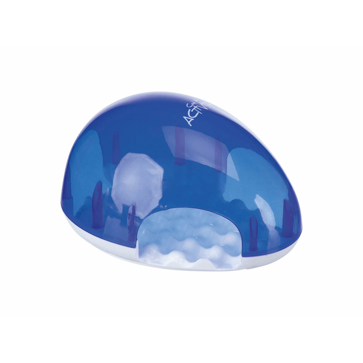 Asciuga unghie a forma di cupola blu e bianca.