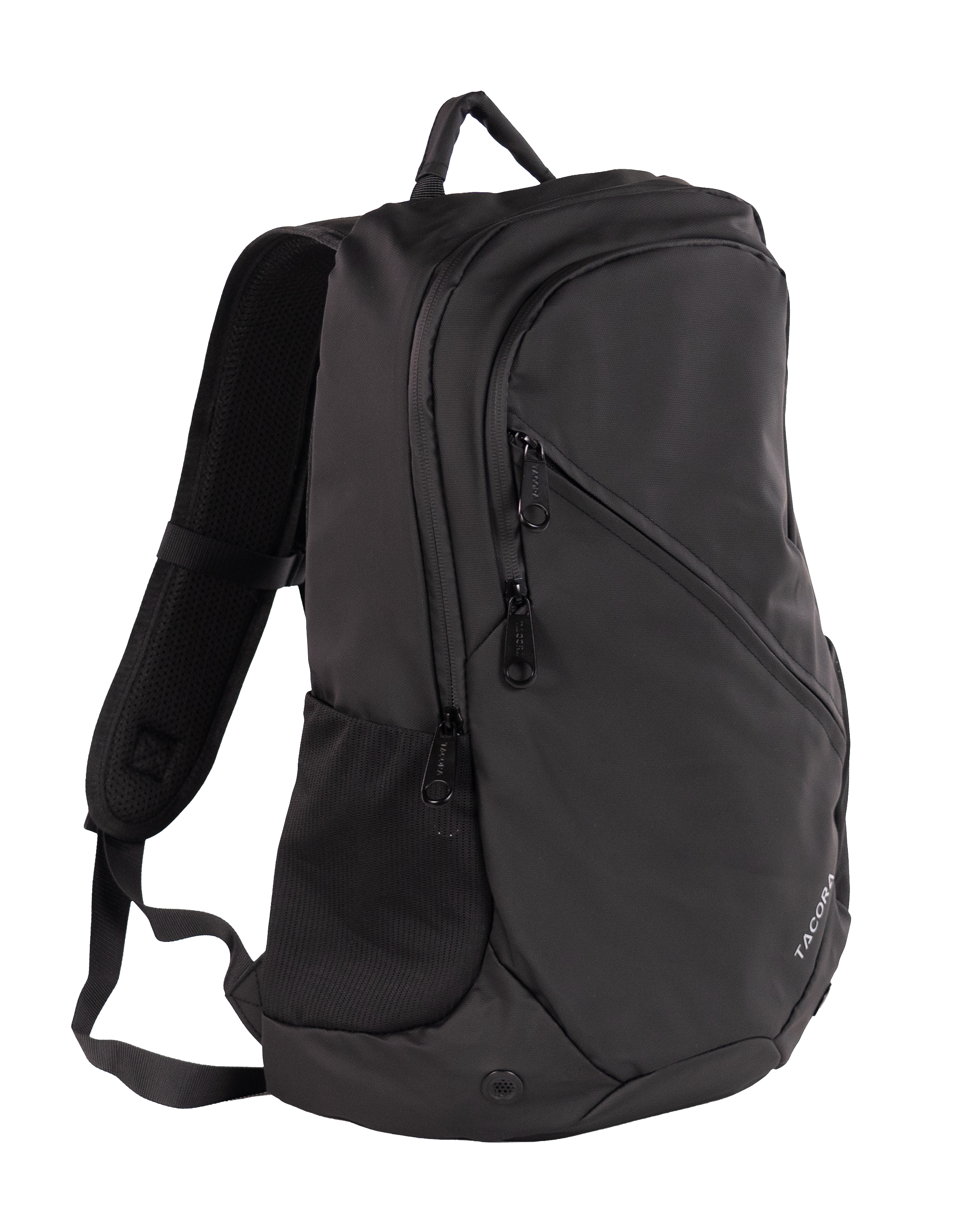 Mochila negra Tacora con múltiples compartimentos con cremallera.