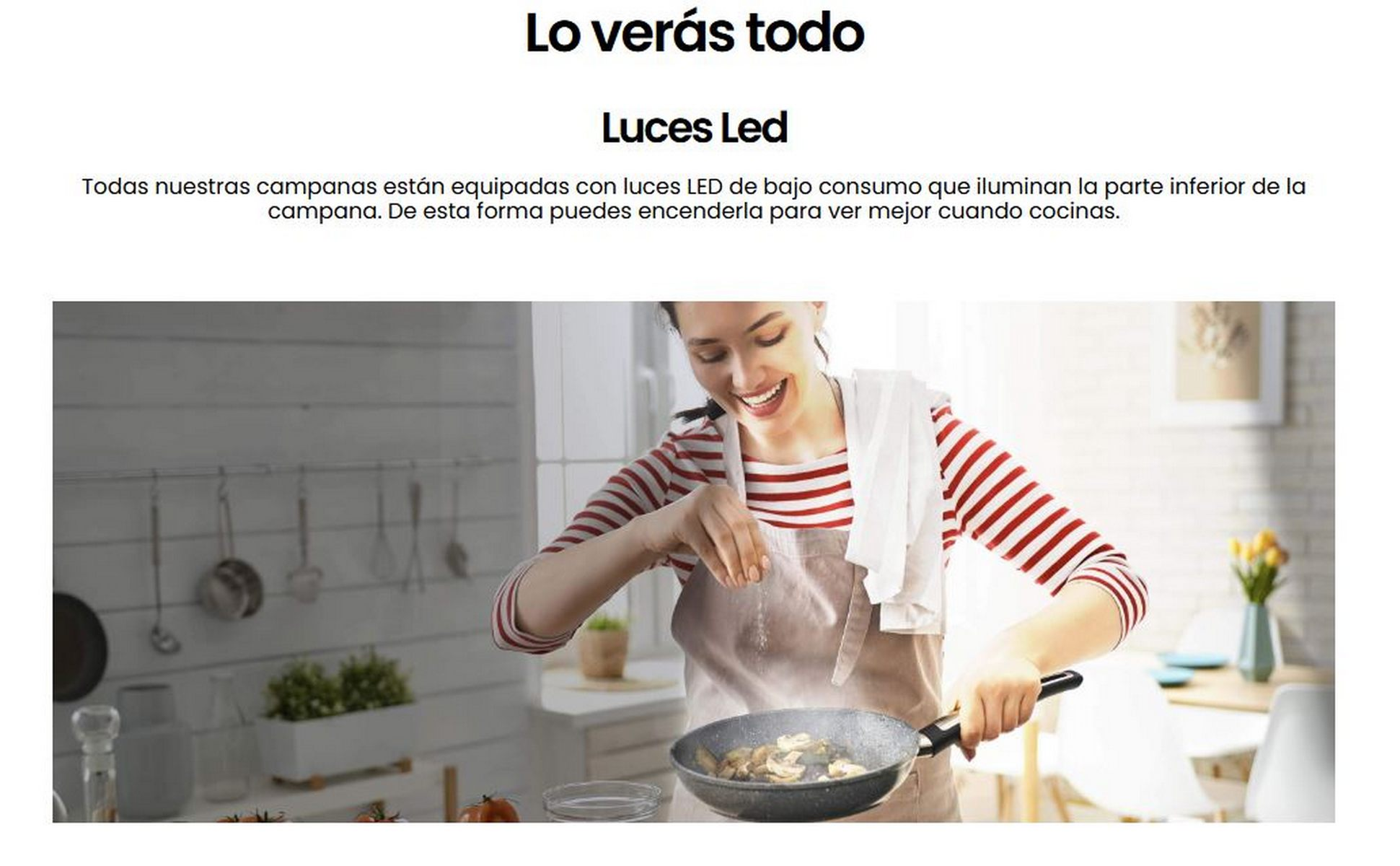 Una mujer cocinando en una cocina. Lleva una camisa roja y blanca. Texto blanco en la parte superior.