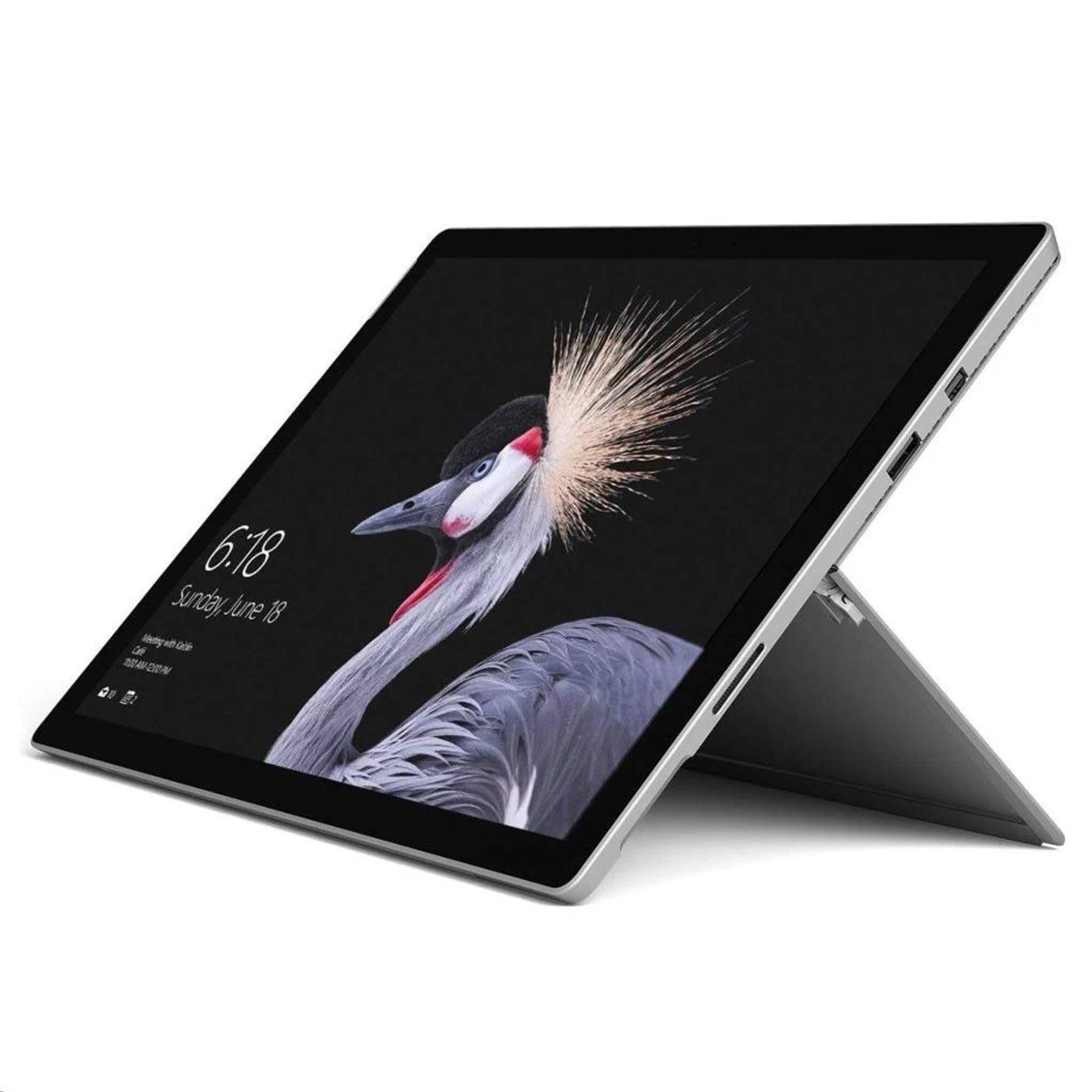 Un tablet, con un'immagine di un uccello sullo schermo, supportato da un supporto.