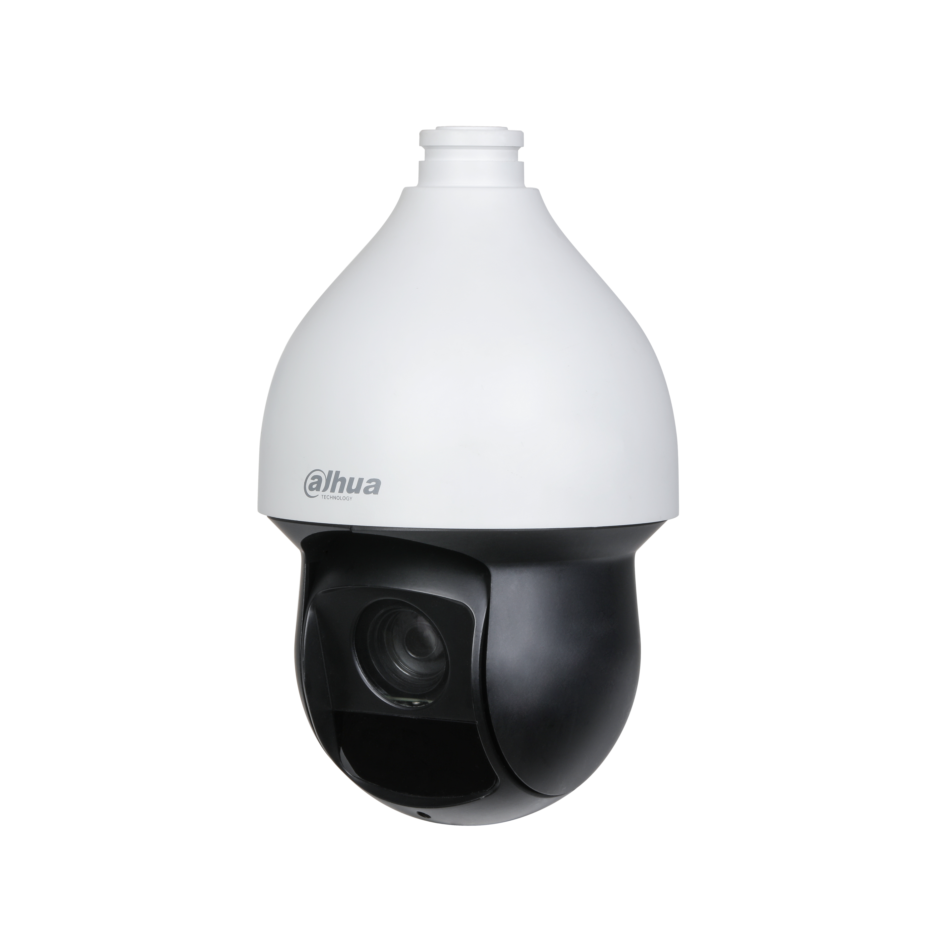 Telecamera di sicurezza Dahua bianca e nera. La telecamera ha una forma a cupola.