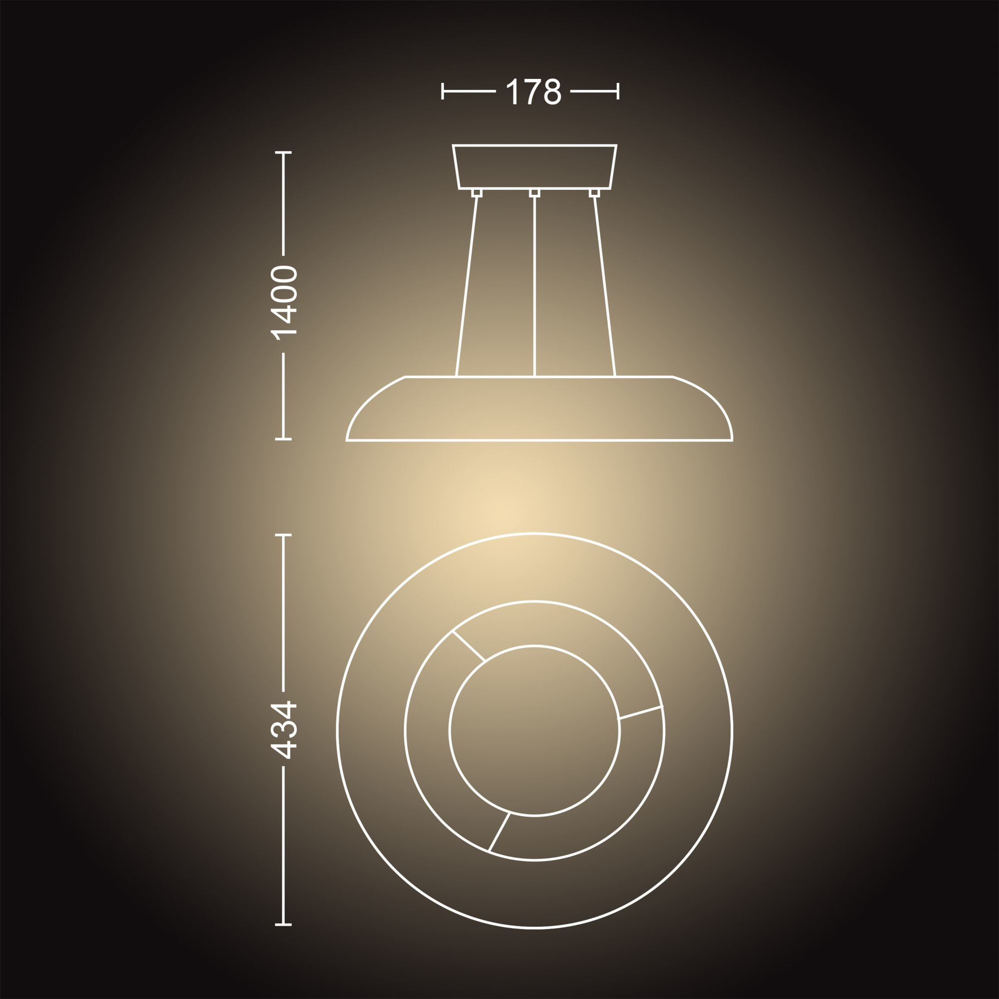 Un schéma d'un plafonnier circulaire avec des dimensions.