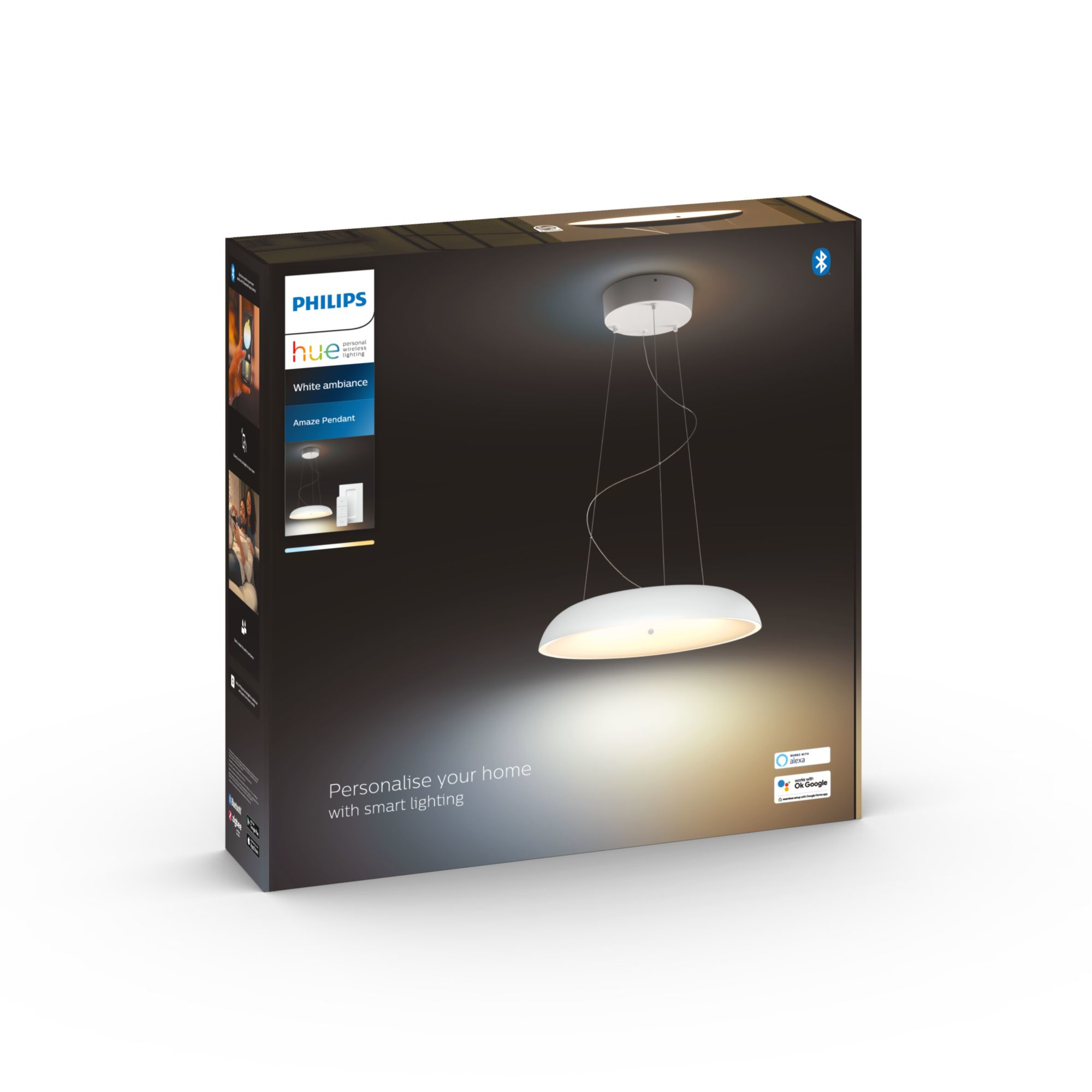 Boîte d'une suspension Philips Hue. La boîte contient une image de la lampe et le logo de la marque.