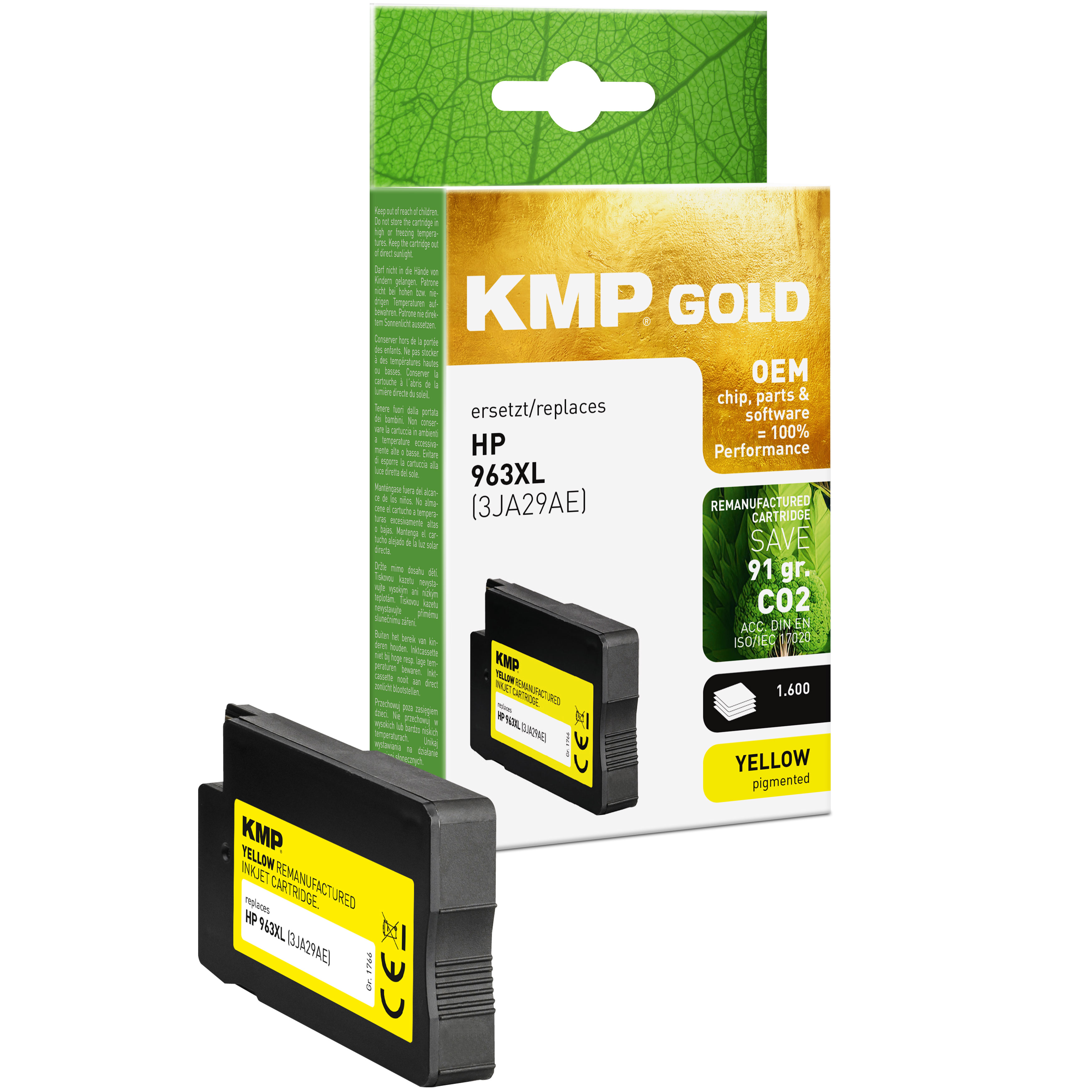 Confezione di cartucce d'inchiostro KMP Gold gialle con due cartucce, sfondo bianco.