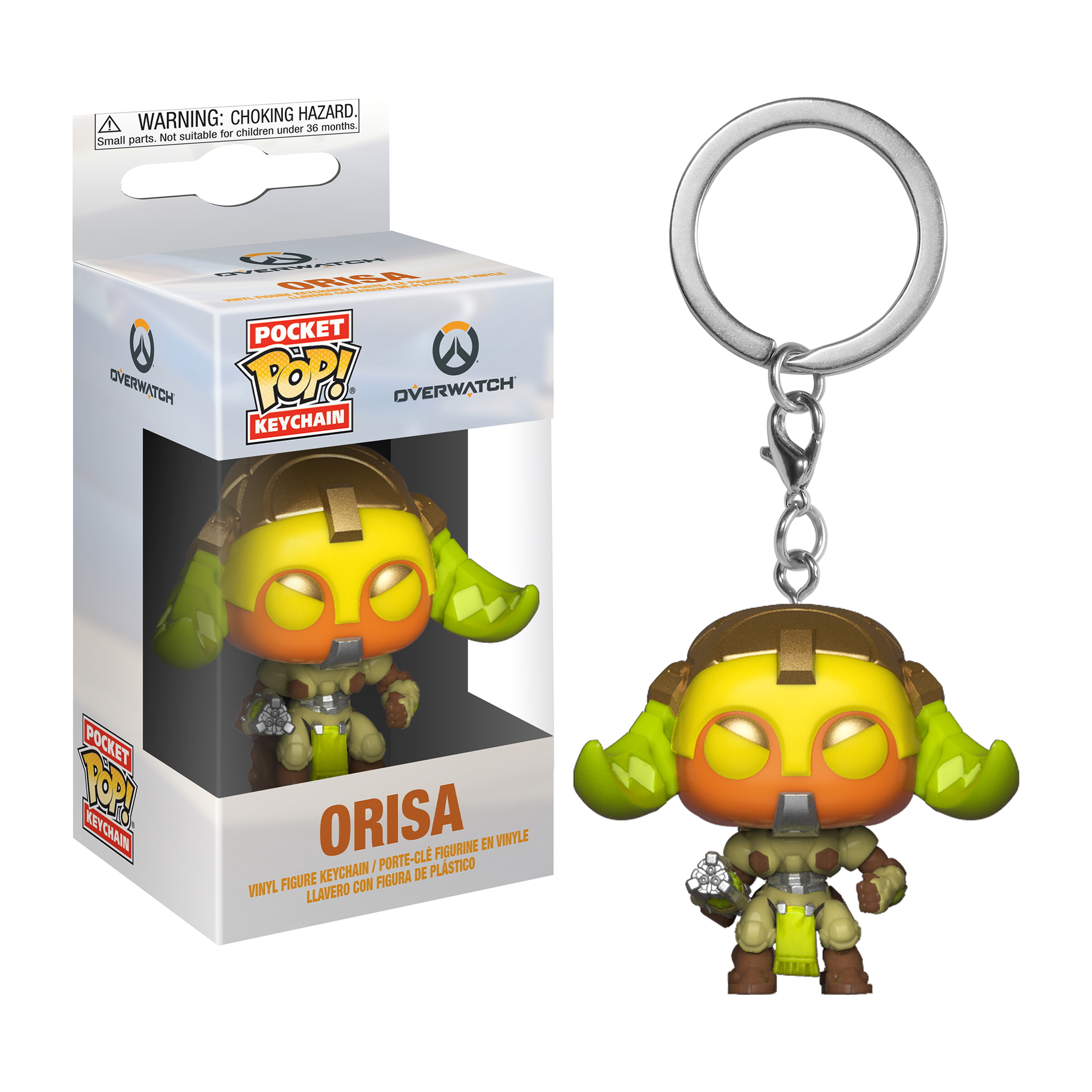 Orisa Pocket Pop Schlüsselanhänger von Overwatch, in Box und als Figur.