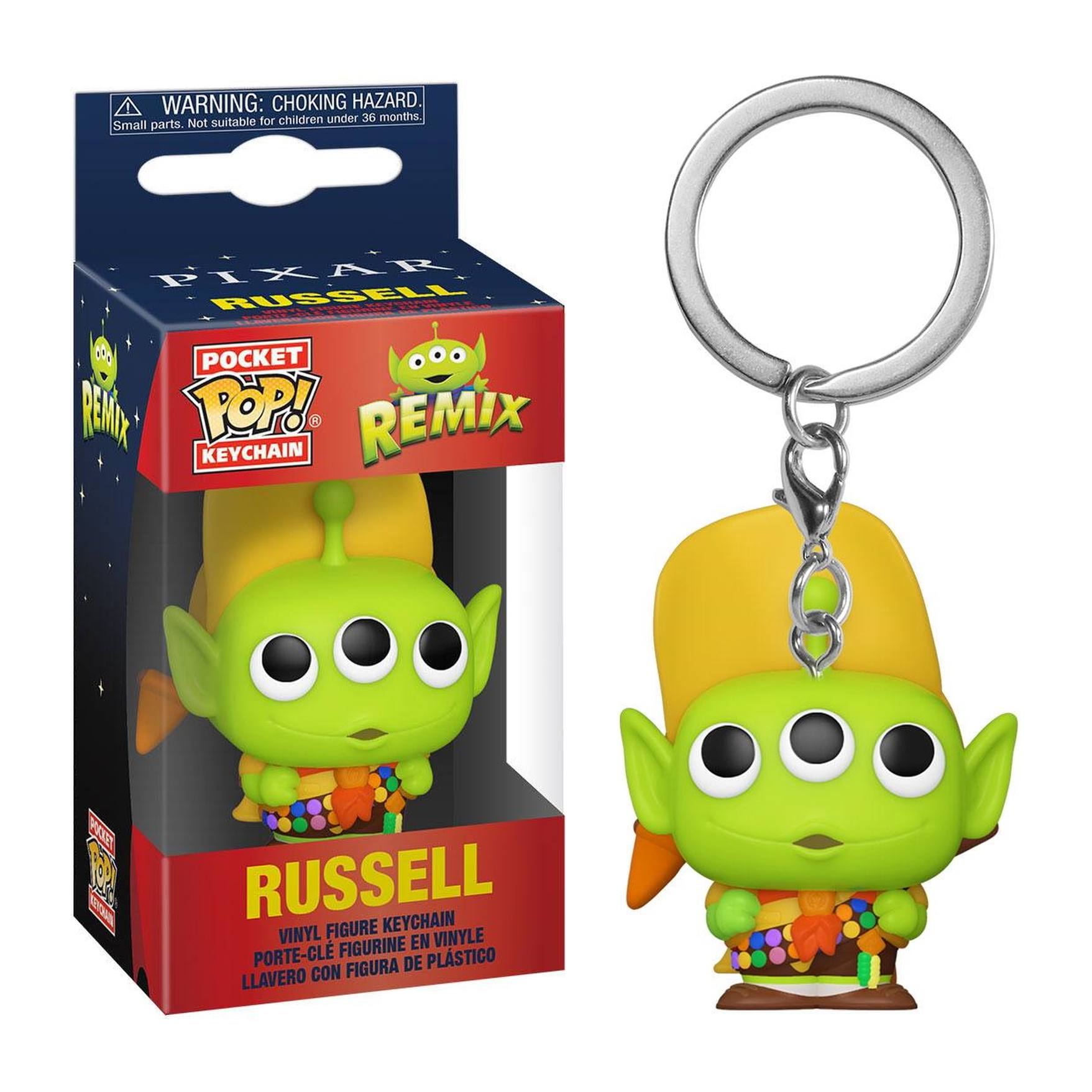 Russell Pocket POP! Schlüsselanhängerfigur in Box und als Schlüsselanhänger.