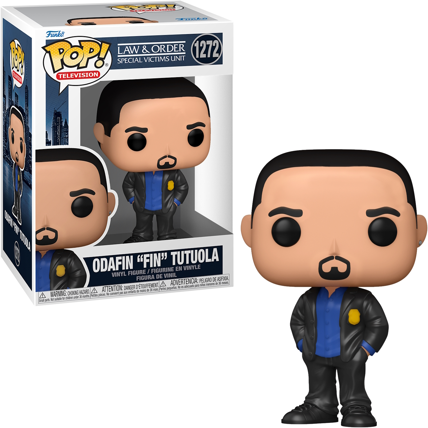 Funko Pop Figur von Odafin Tutuola aus Law & Order. Die Figur ist in einer Box und steht auf weißem Untergrund.