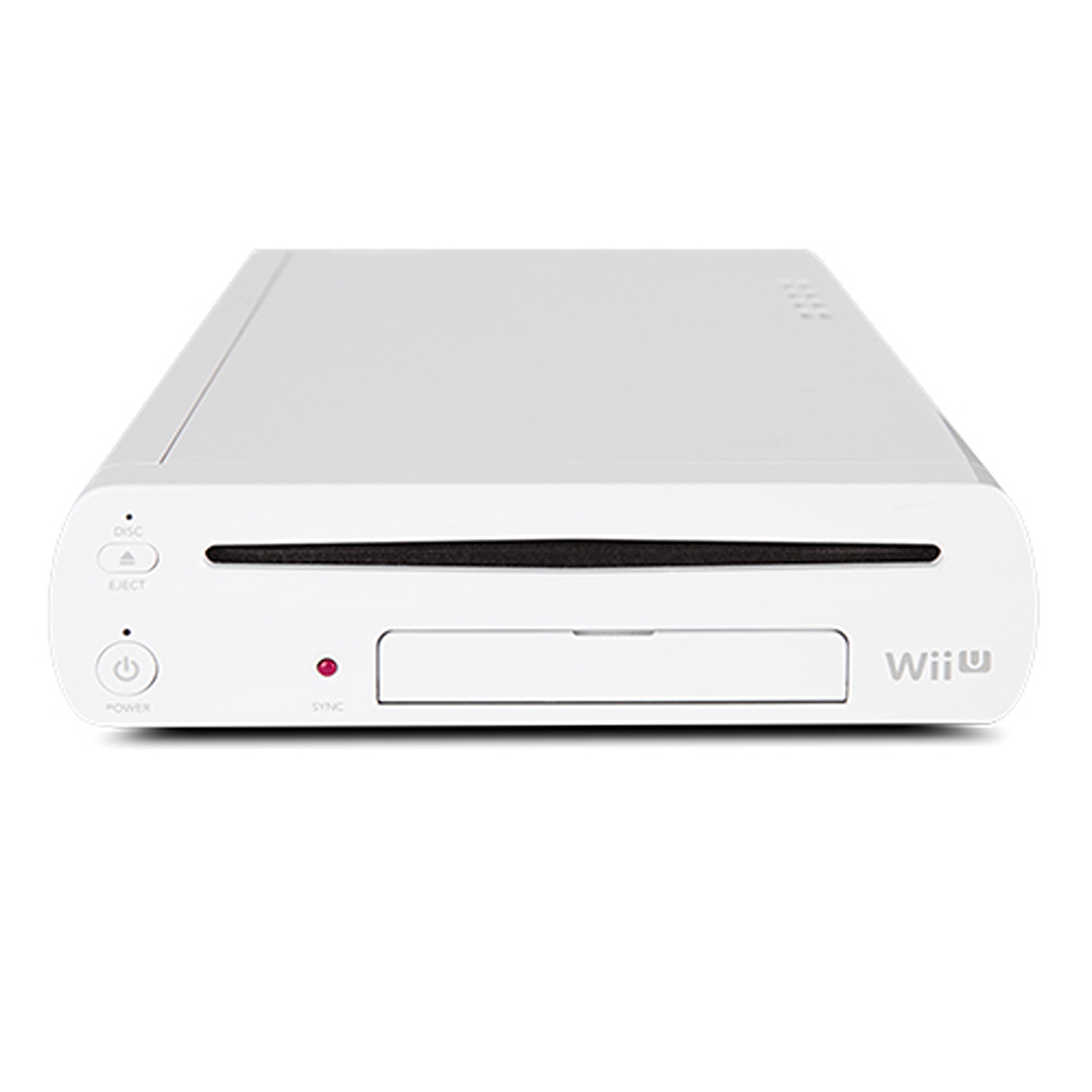 Weiße Wii U Konsole auf weißem Untergrund. Das Wii U Logo ist sichtbar.