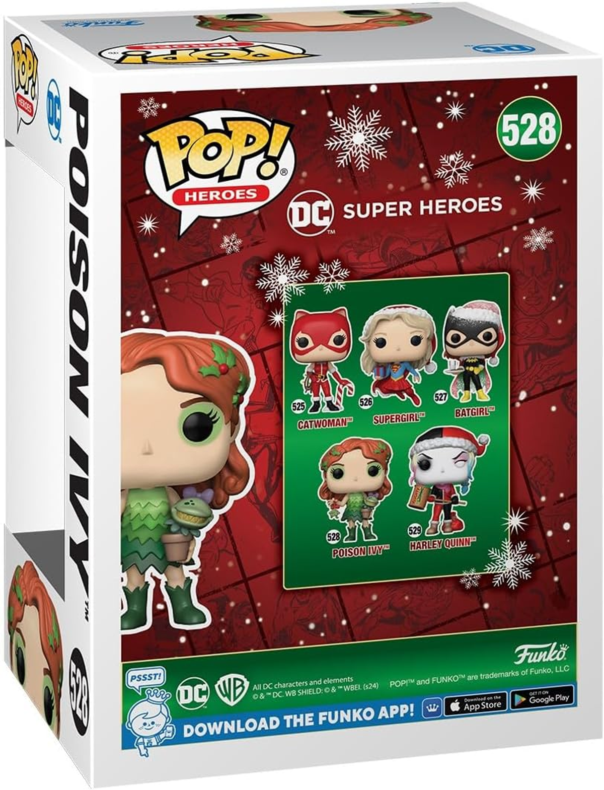 Una caja de figuras Funko Pop! con una figura de Poison Ivy y otros personajes de DC Comics.