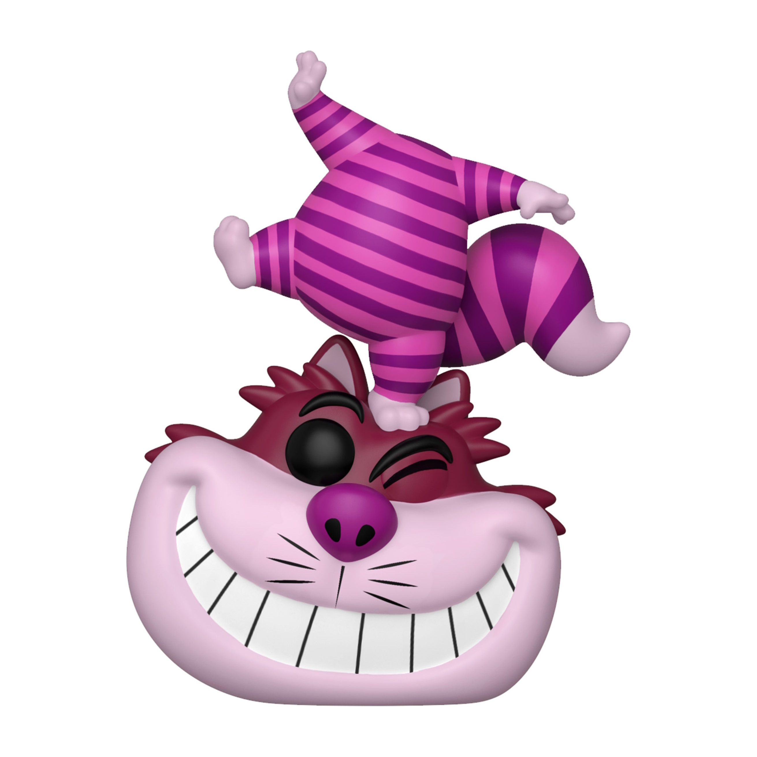 Figura Funko Pop del Gatto del Cheshire. Il gatto sorride e strizza l'occhio. Sfondo bianco.