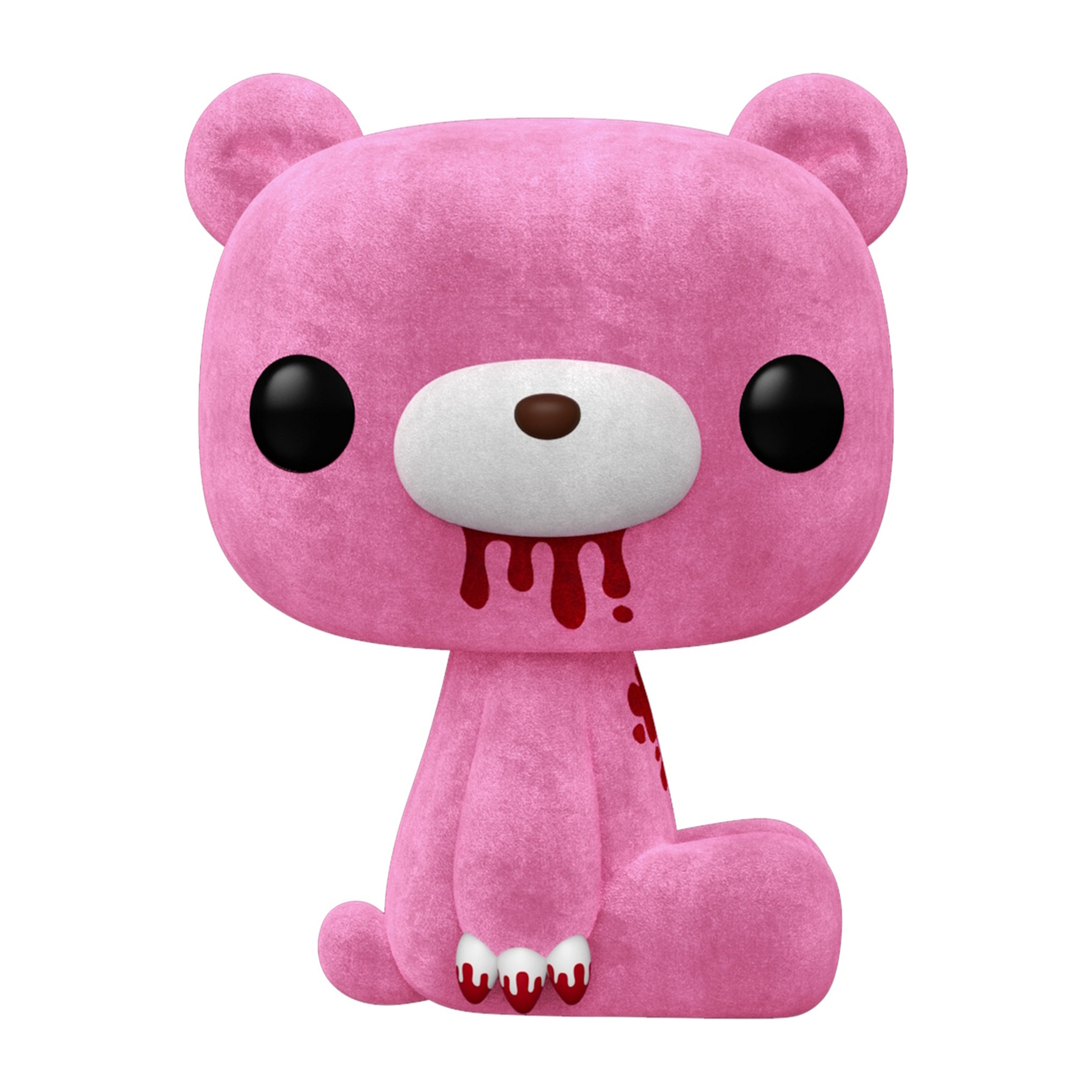 Rosa, blutige Gloomy Bear Figur. Es hat schwarze Augen und eine weiße Nase. Blut tropft.