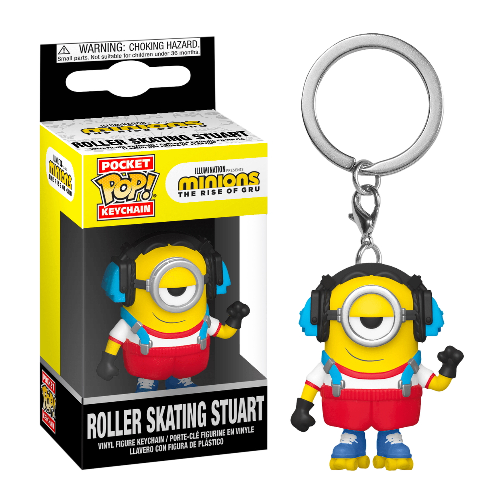 Minion Stuart Schlüsselanhänger mit Box auf weißem Hintergrund.