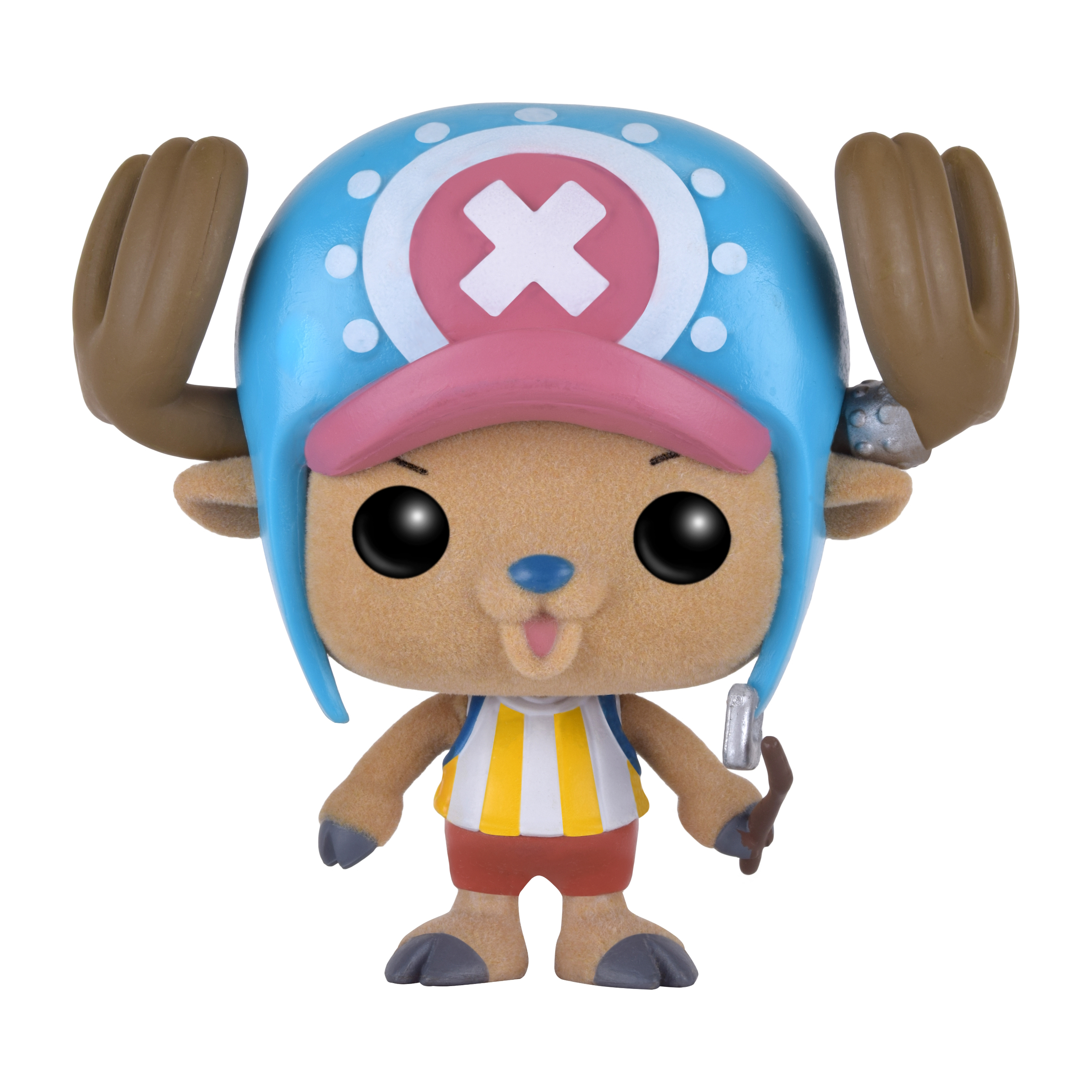 Eine Funko Pop Figur von Tony Tony Chopper aus One Piece, mit blauem Hut und Geweih.