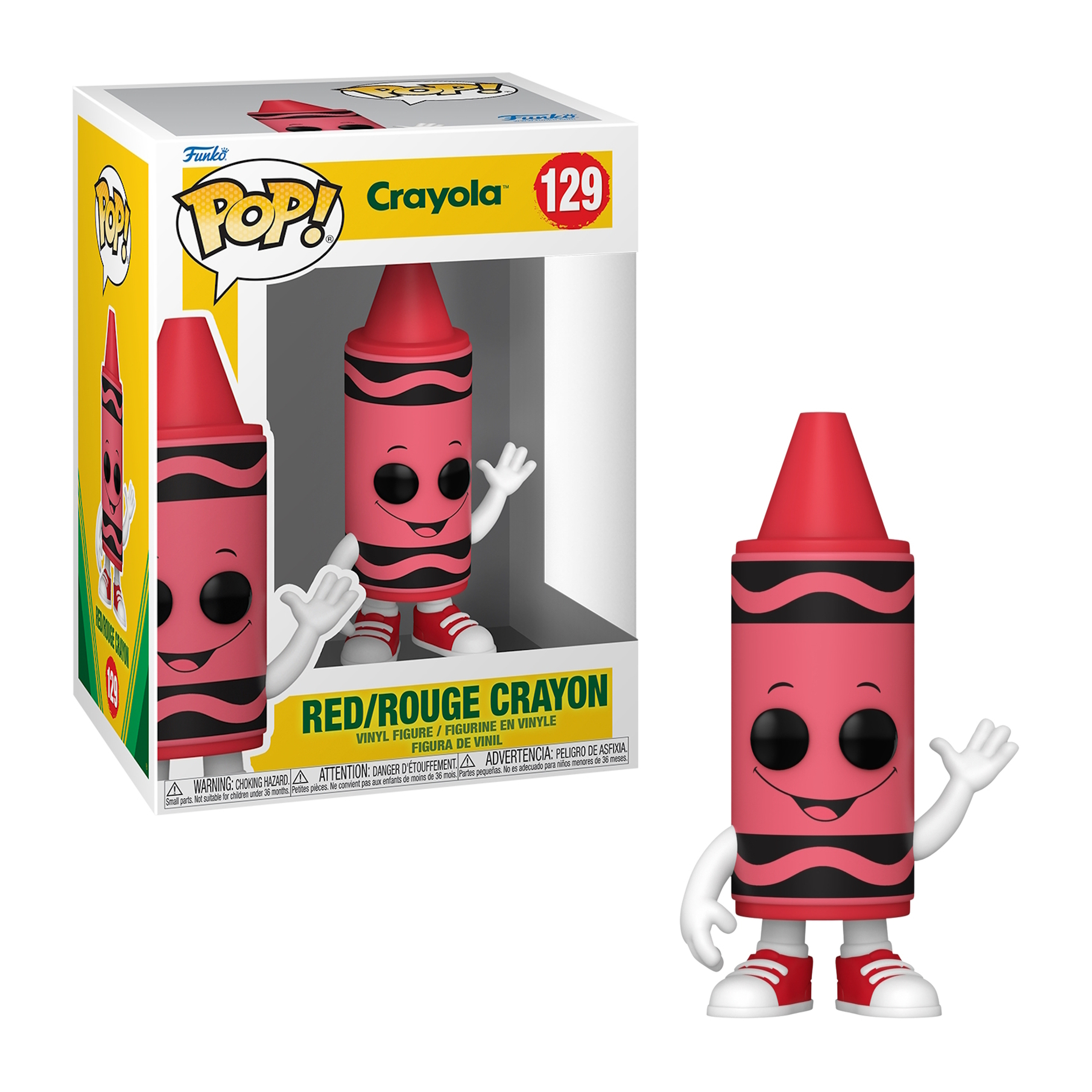 Funko Pop Figur eines roten Buntstifts mit Gesicht und zwei weißen Händen.