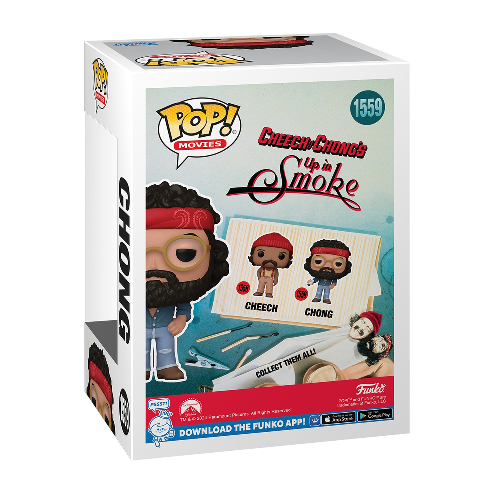 Cheech & Chong Pop! Movies Box. Zwei Figuren befinden sich auf der Box, weißer Hintergrund.