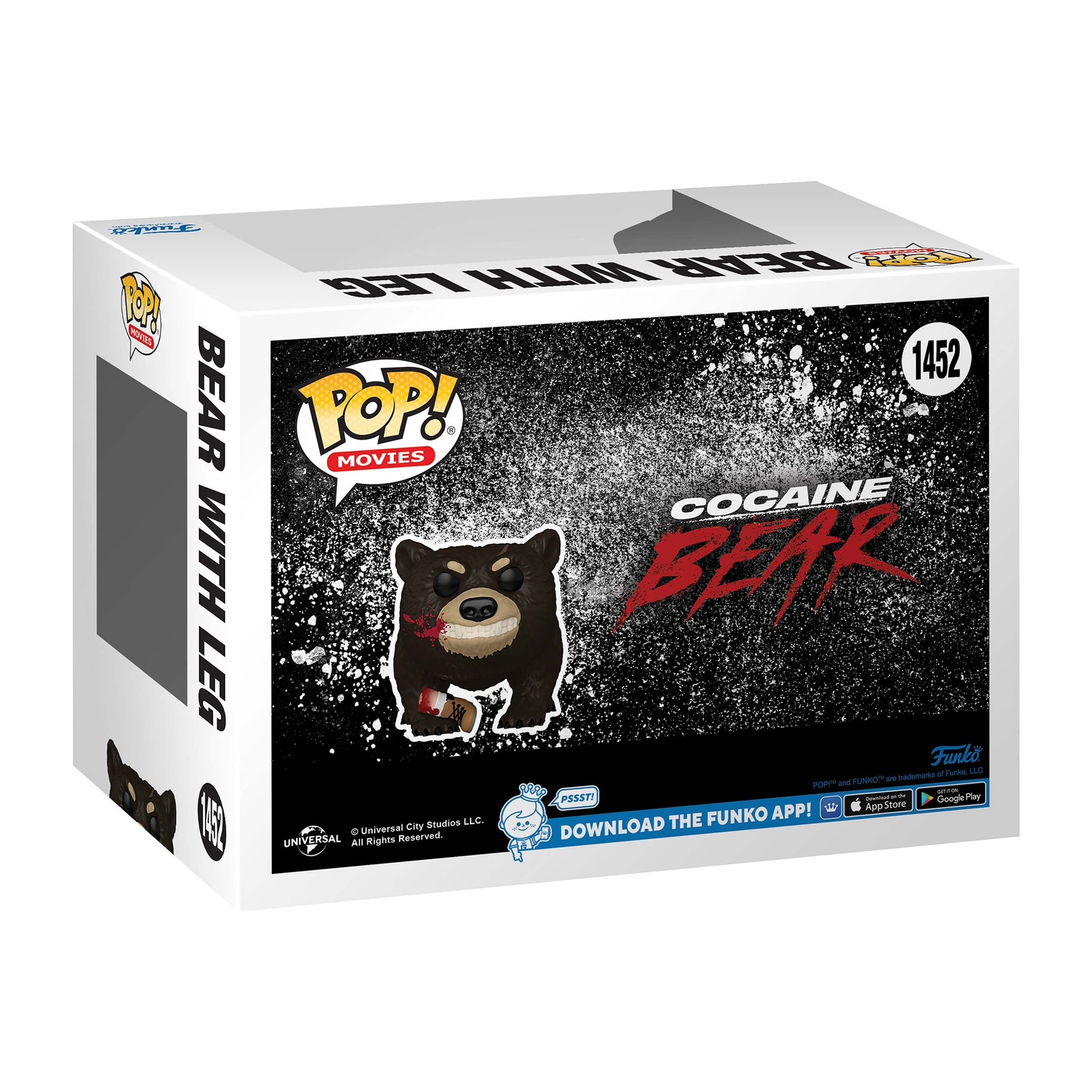 Cocaine Bear Pop! Movies-Box. Auf der Vorderseite ist ein Bär mit Blut im Gesicht abgebildet.