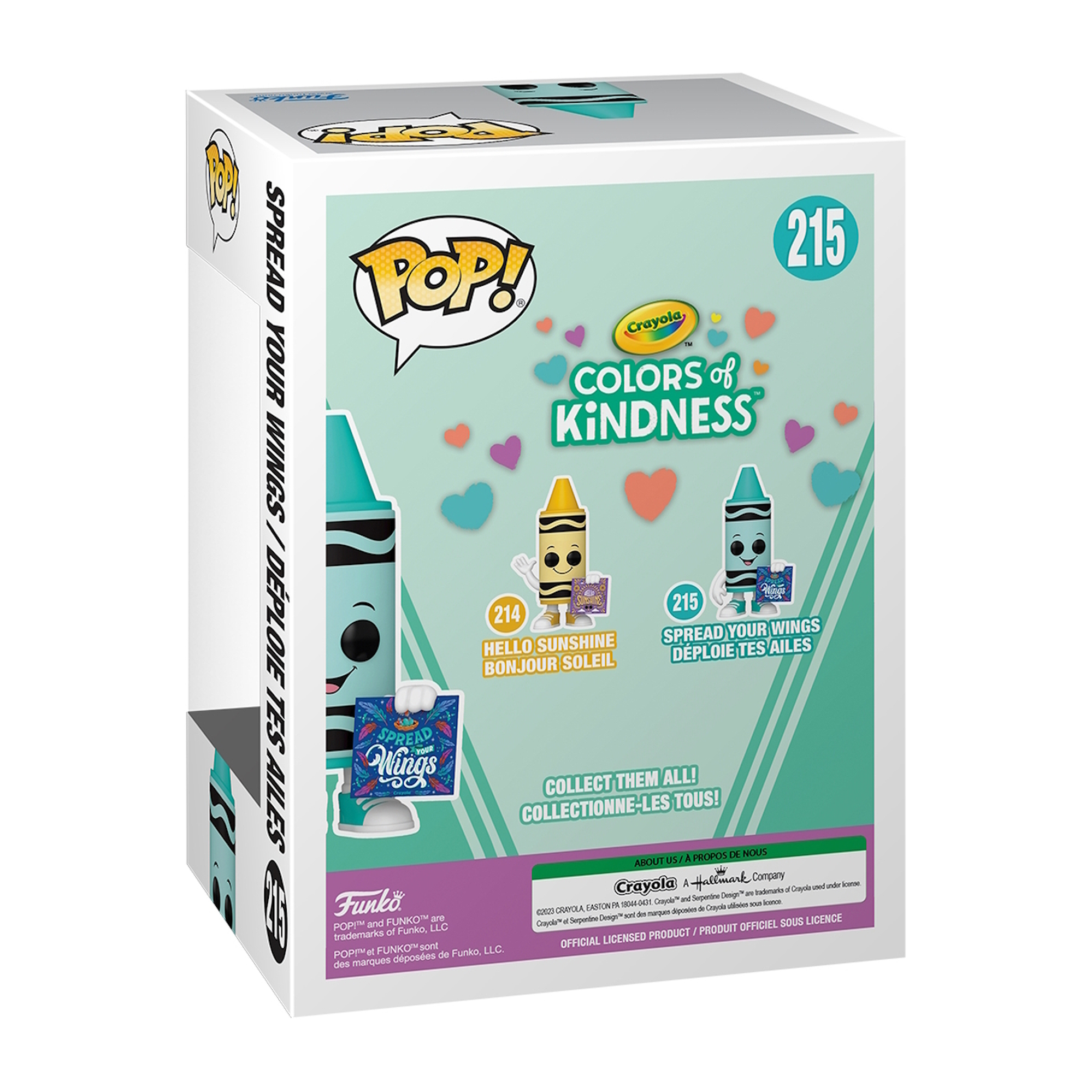 Eine Funko Pop-Box für Crayola Colors of Kindness. Die Box zeigt Buntstifte und sagt "Spread Your Wings".