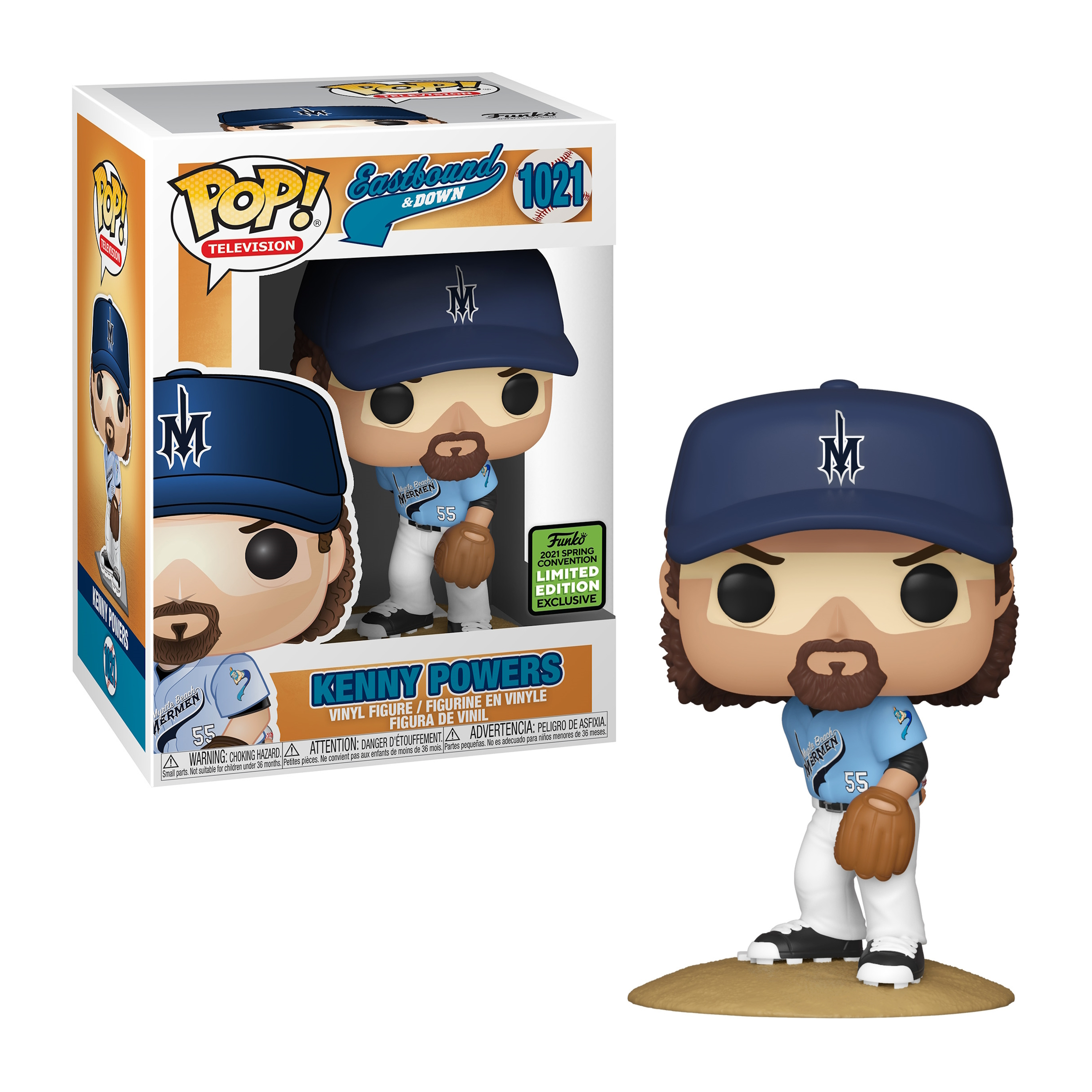Kenny Powers Funko Pop! Figur, in und aus der Box. Baseballuniform und Kappe.