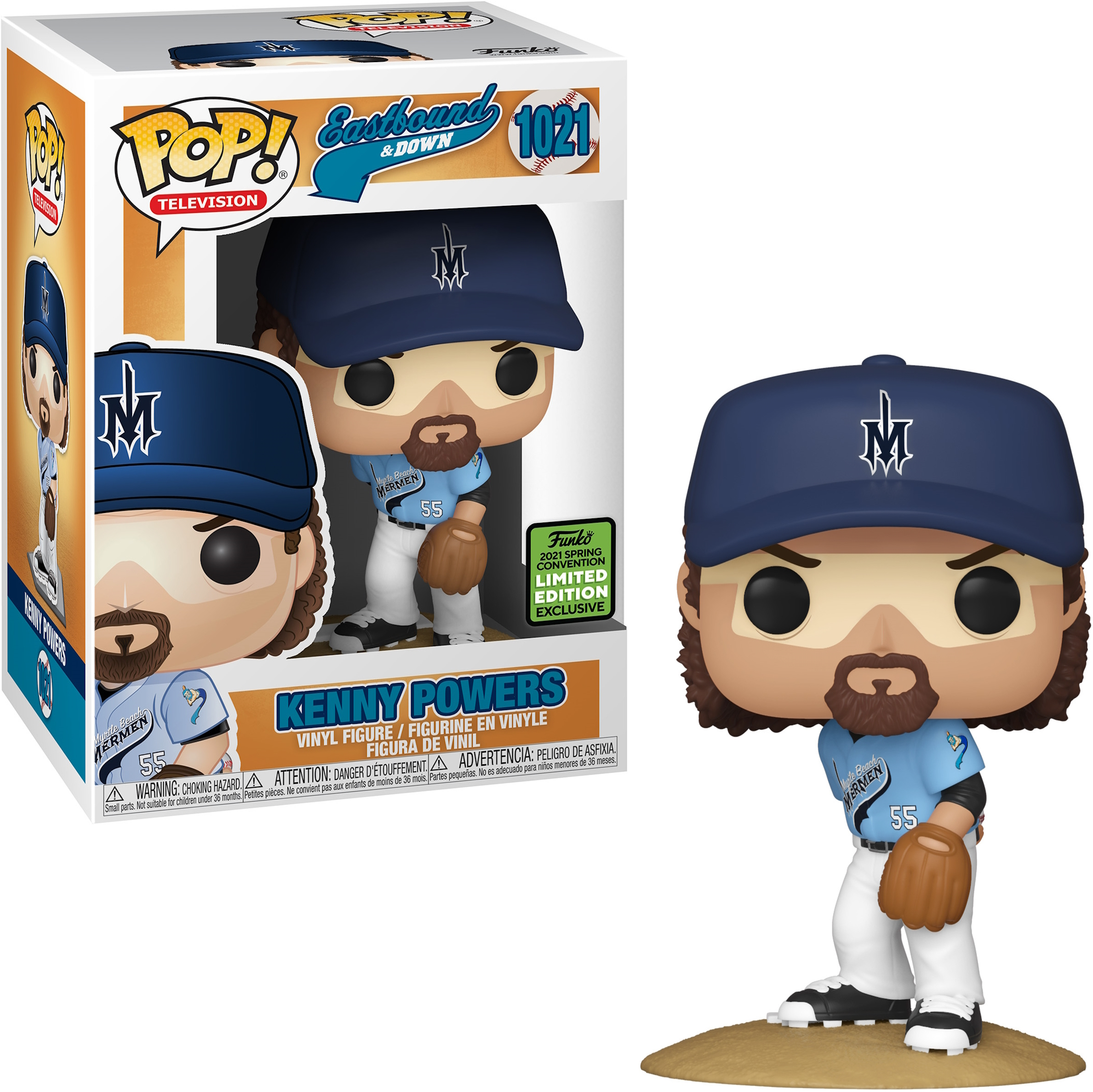 Funko Pop Vinylfigur von Kenny Powers im Baseball-Outfit aus der TV-Show Eastbound & Down.