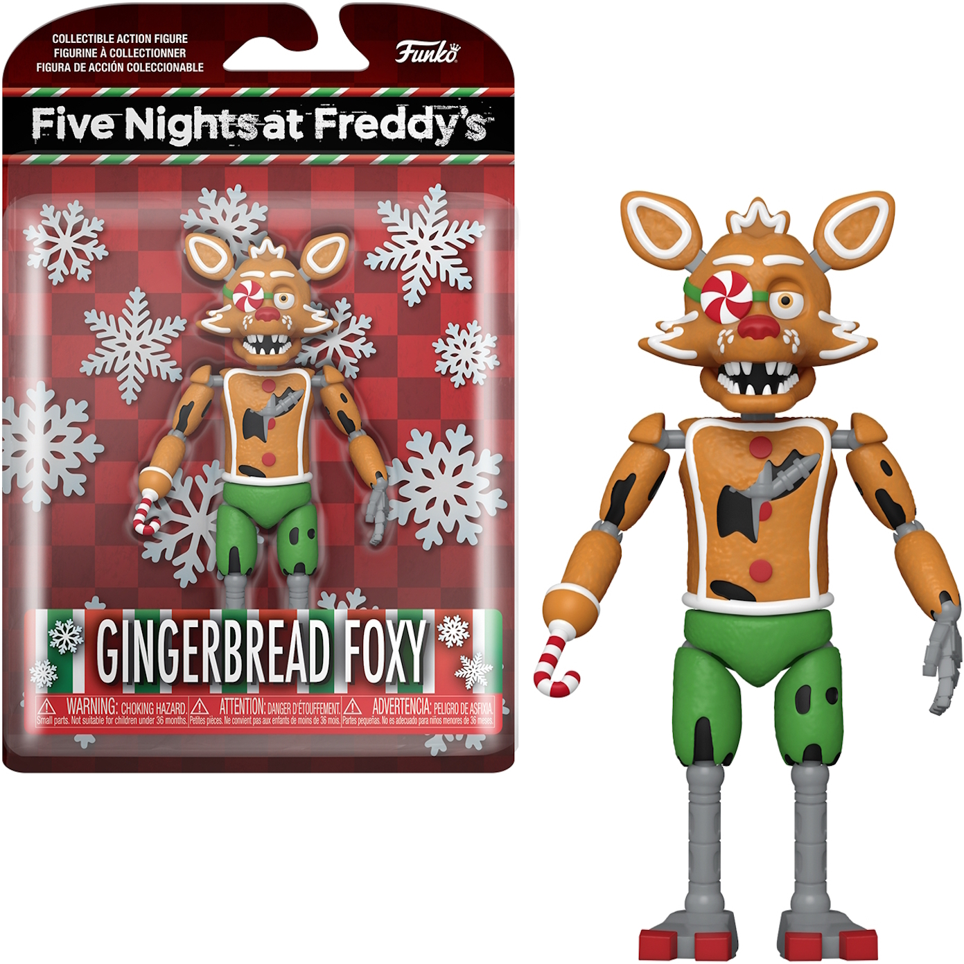 Actionfigur von Gingerbread Foxy aus Five Nights at Freddy's, in Verpackung.