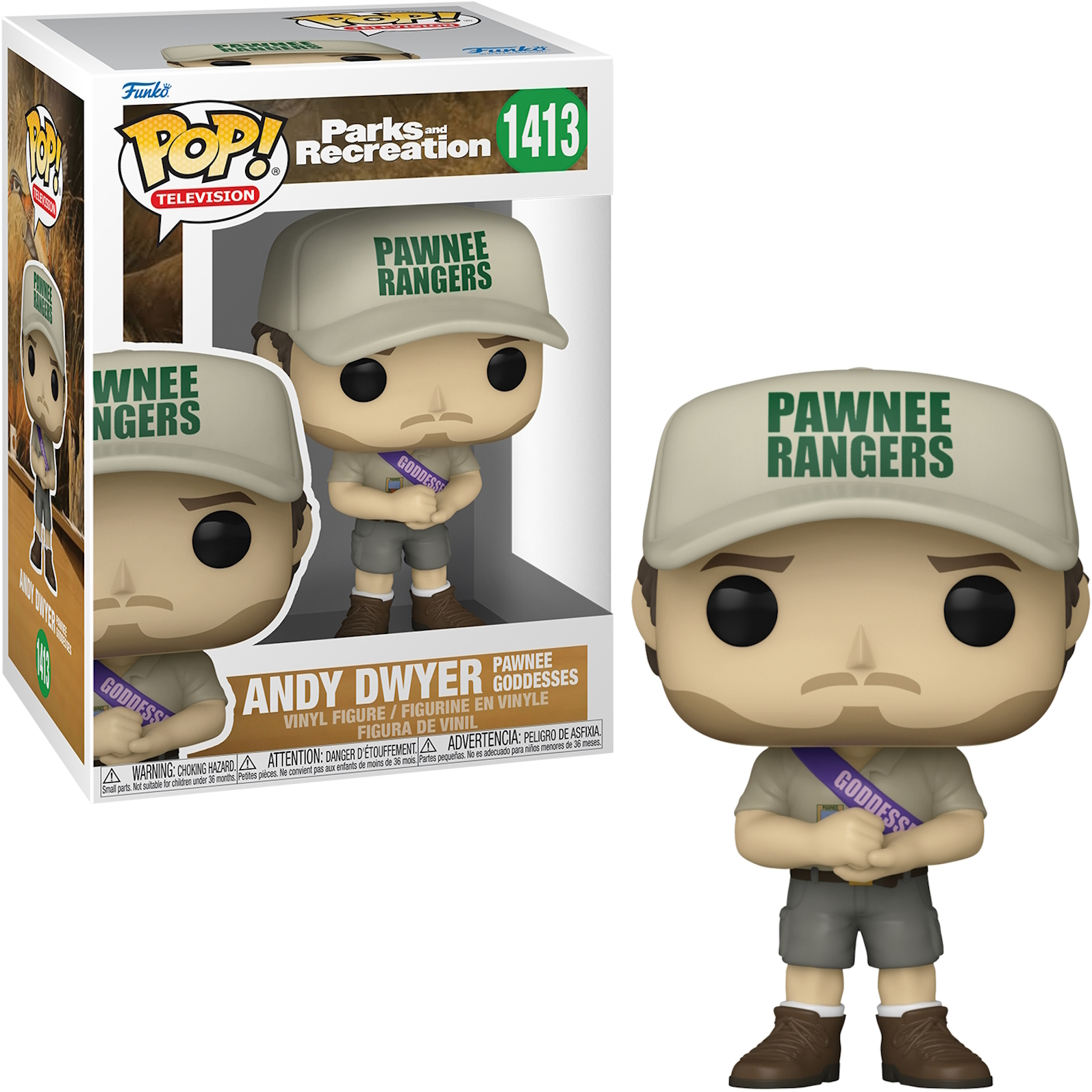 Andy Dwyer (Parks and Rec) Funko Pop! Figur in Box. Trägt eine Parks and Rec Mütze. Weißer Hintergrund.