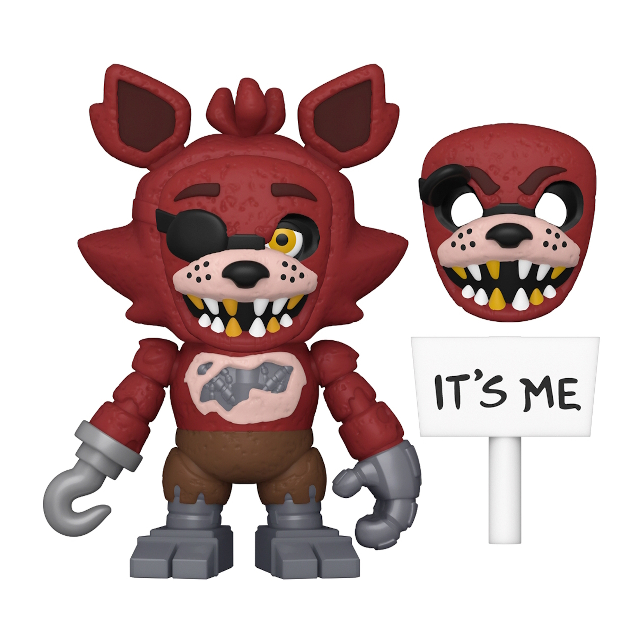 Foxy, das Piraten-Animatronic-Spielzeug mit Maske und einem Schild mit der Aufschrift "IT'S ME".