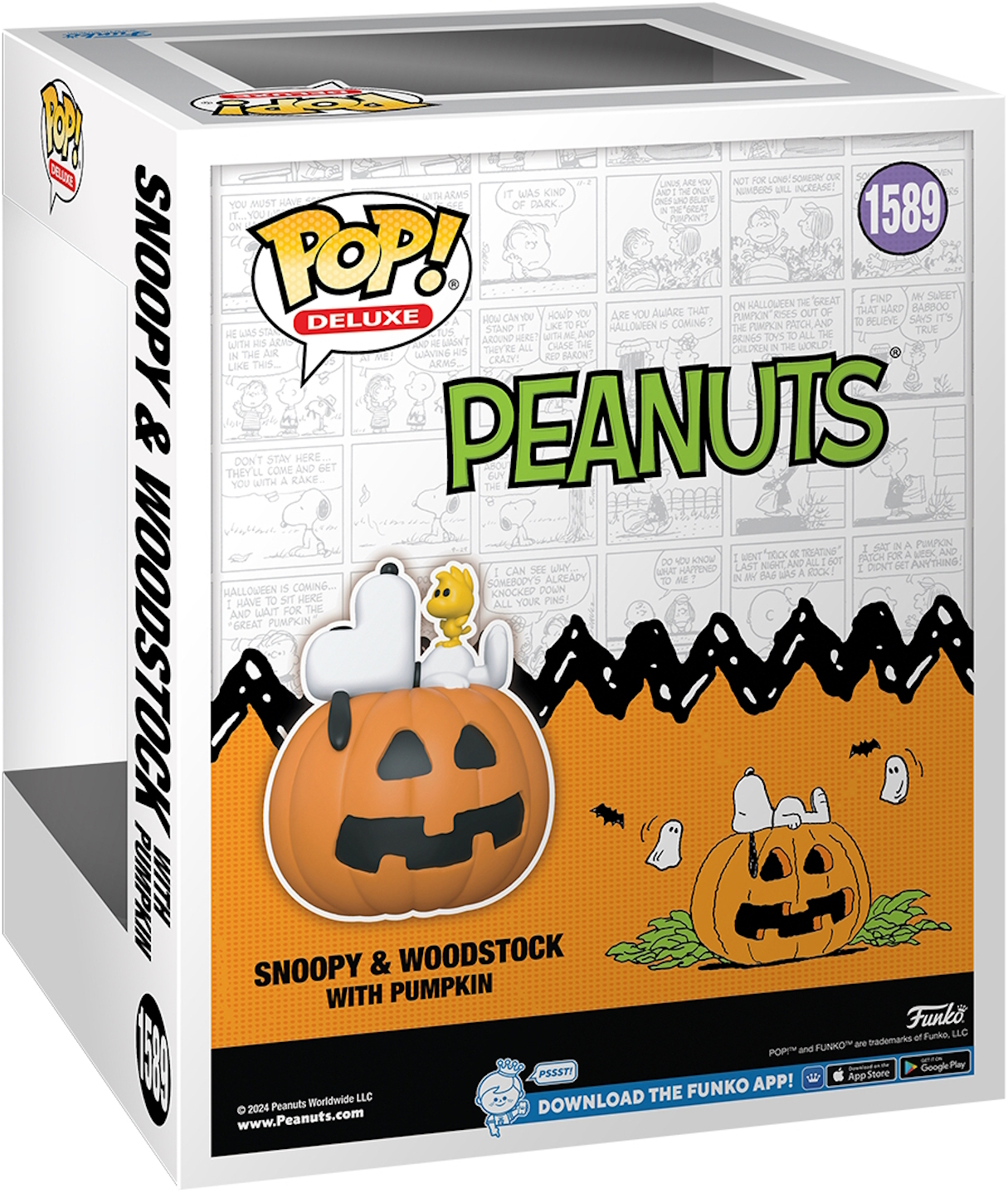 Funko Pop! Deluxe Peanuts Halloween-Figur von Snoopy & Woodstock mit Kürbisbox.