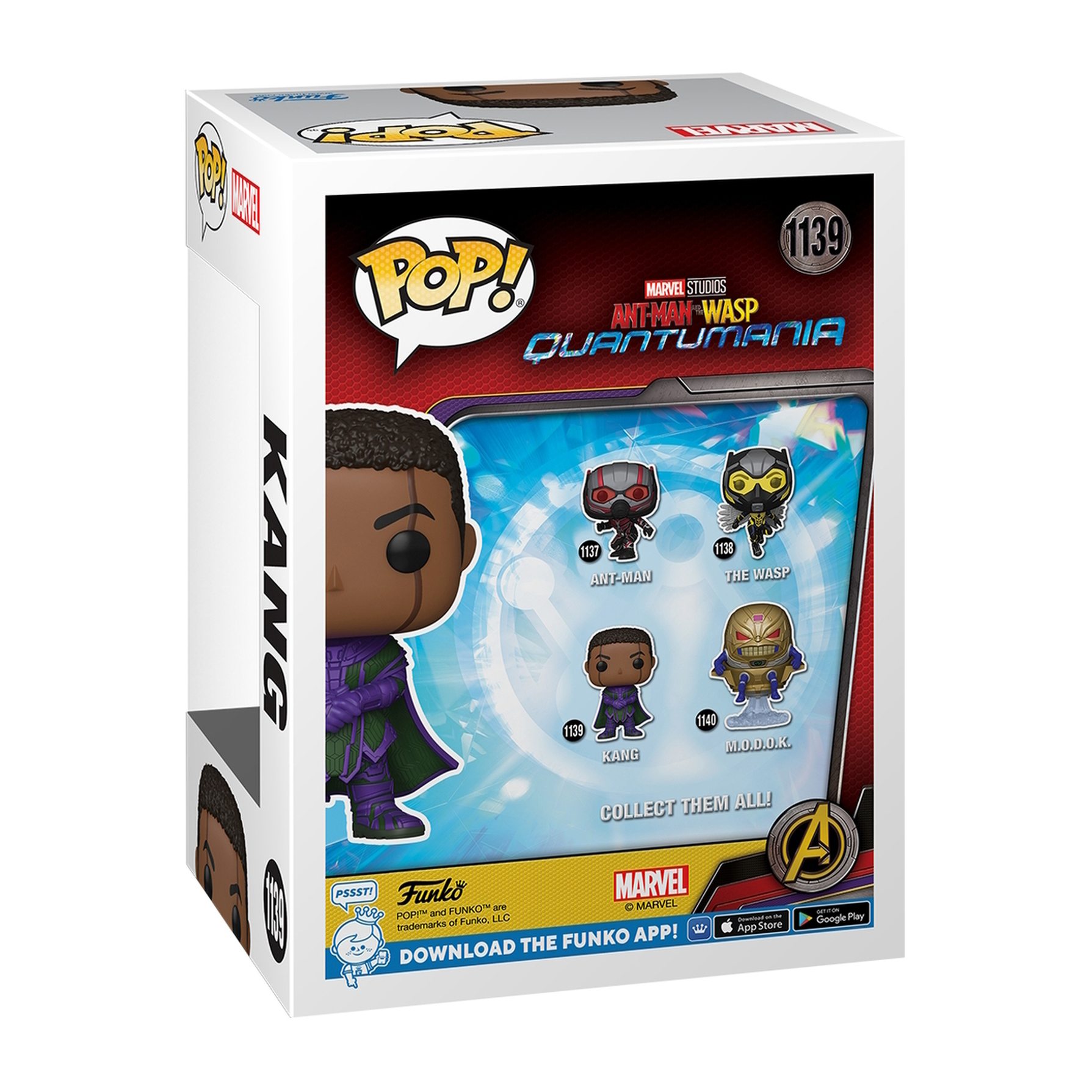 Funko Pop-Box mit Kang, mit Ant-Man, Wasp, Kang und M.O.D.O.K. Figuren.