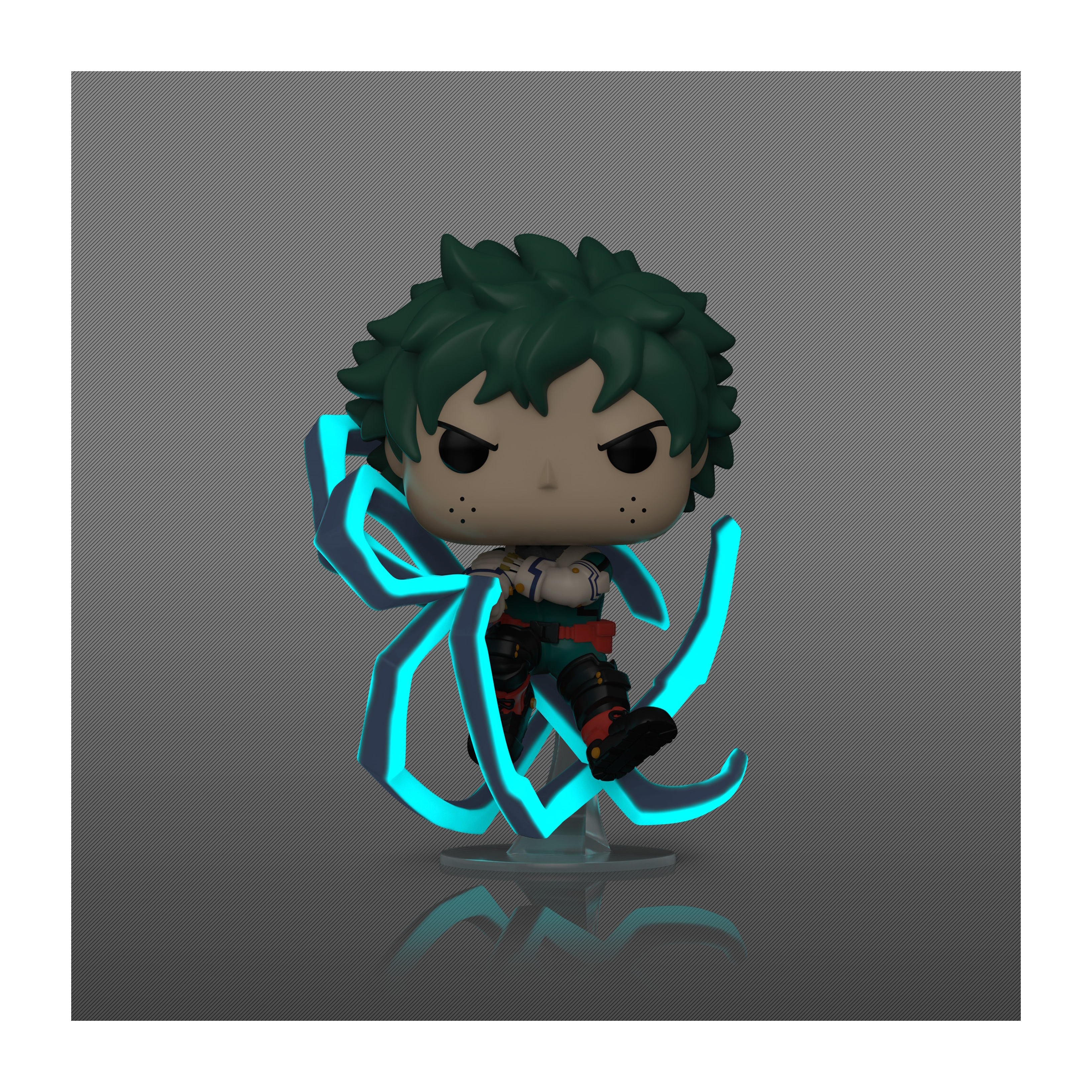 Funko Pop Figur: Deku aus My Hero Academia, in dynamischer Pose mit blauer Energie.