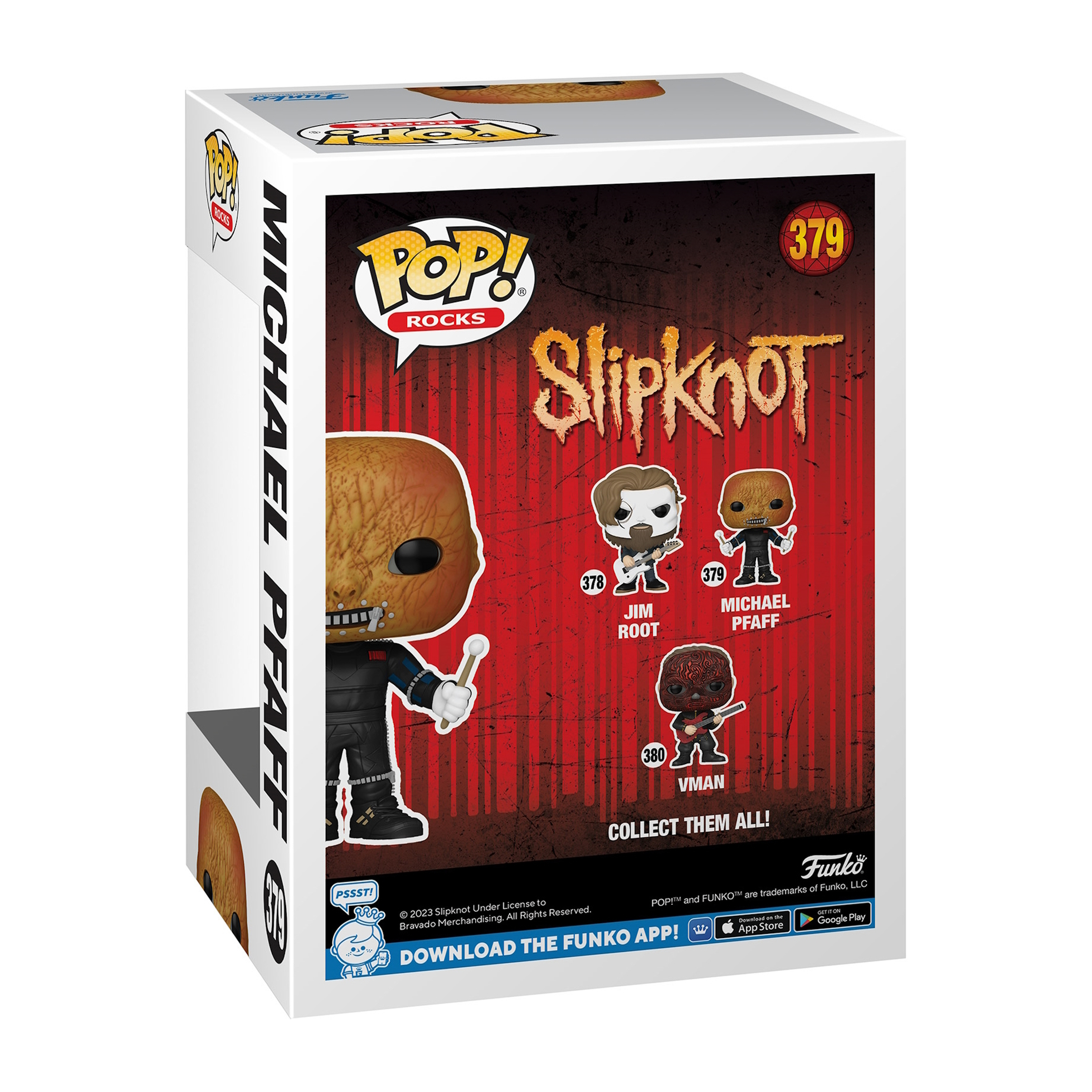 Die Rückseite einer Funko Pop-Box mit Michael Pfaff und Bildern anderer Figuren.