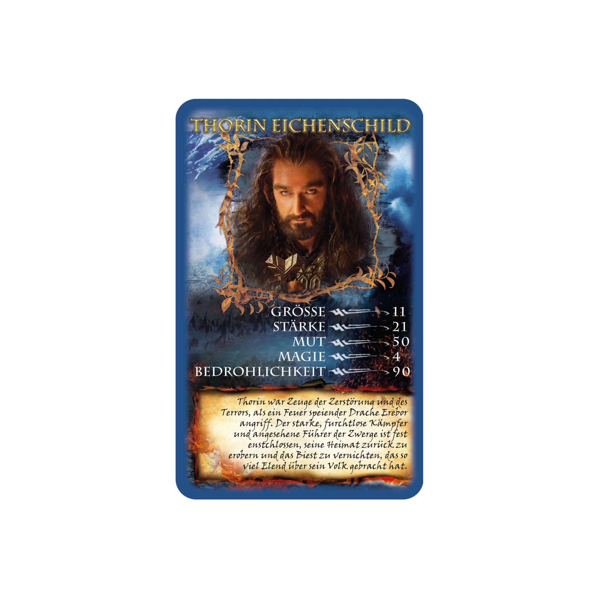 Ein Bild einer Thorin Eichenschild Karte mit Statistiken und einem beschreibenden Text.
