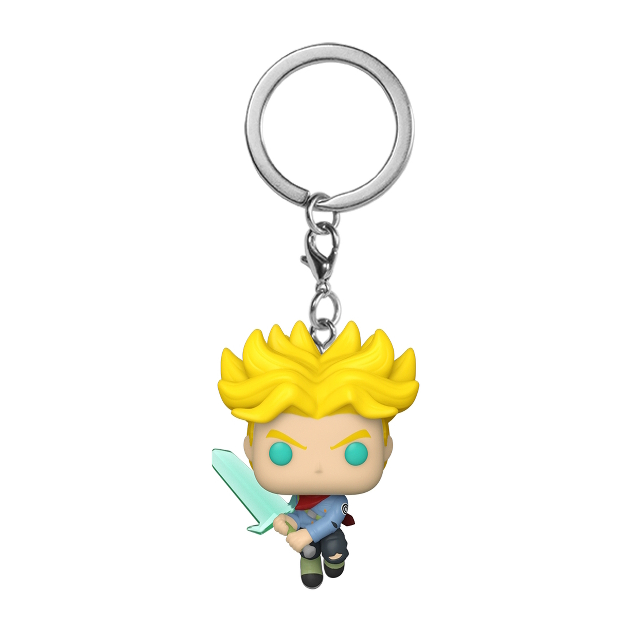 Llavero de Trunks con pelo amarillo y una espada.