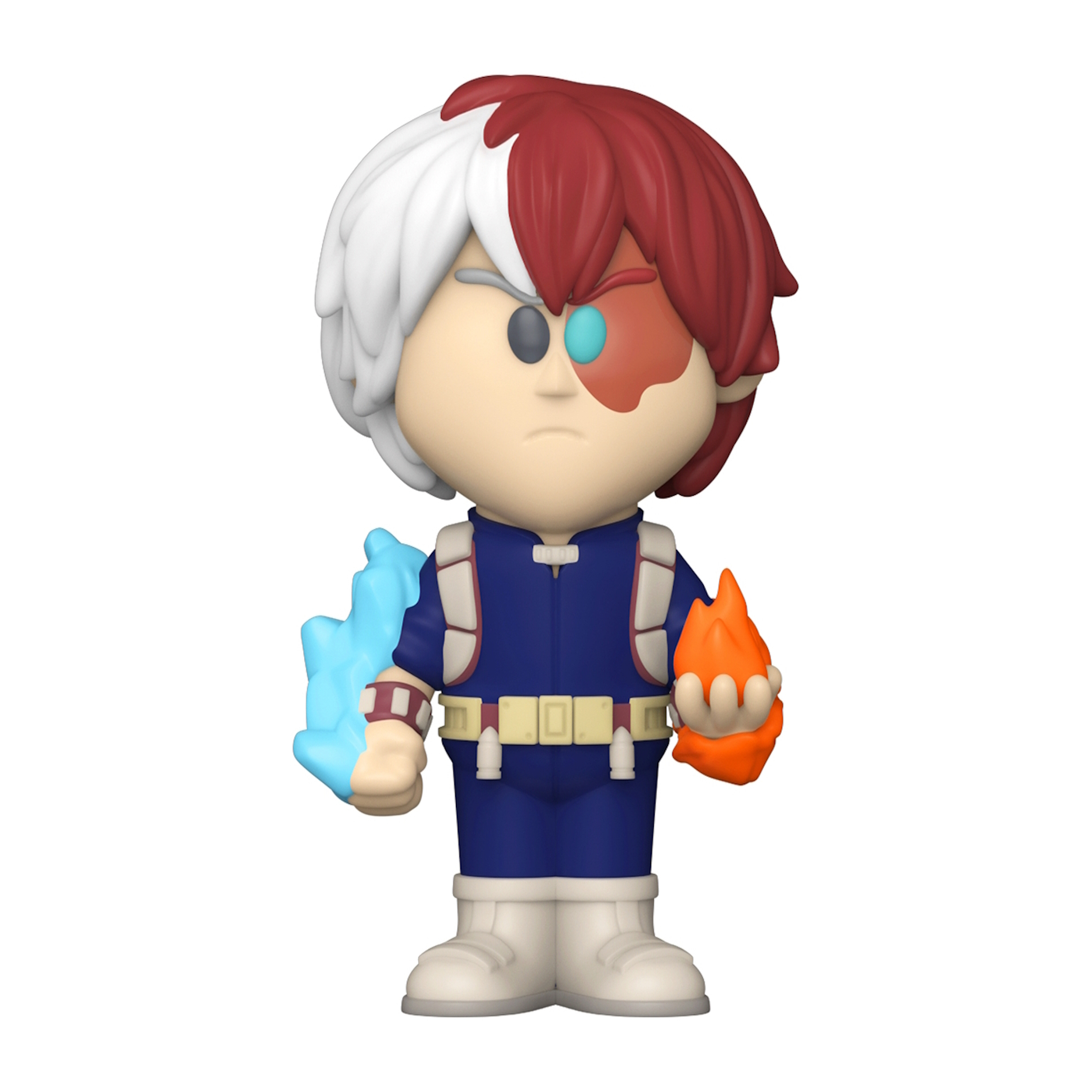 Figur einer My Hero Academia-Figur, mit roten und weißen Haaren, blau und orange auf einer Seite.