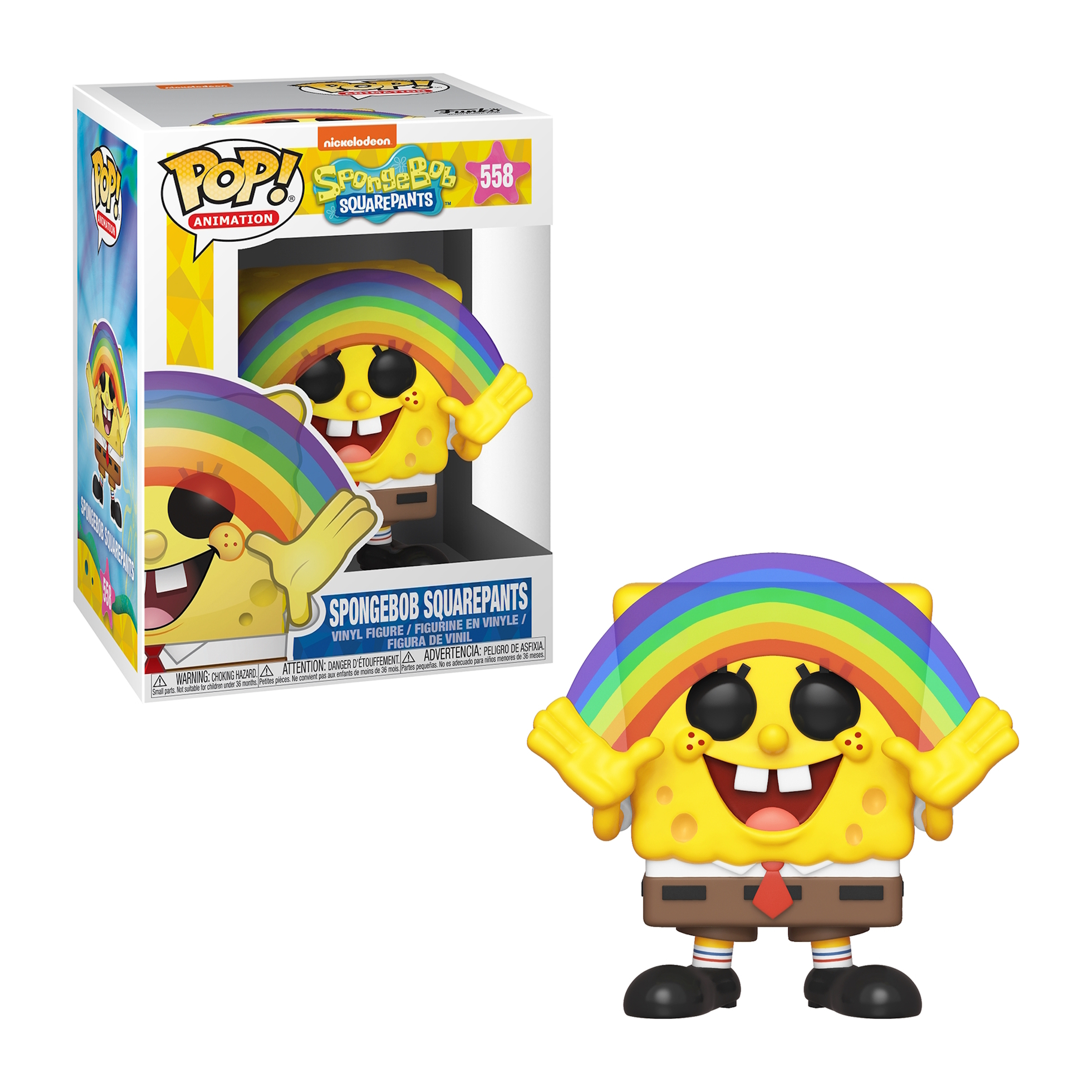 Spongebob Squarepants Funko Pop Figur mit Regenbogen und Box.