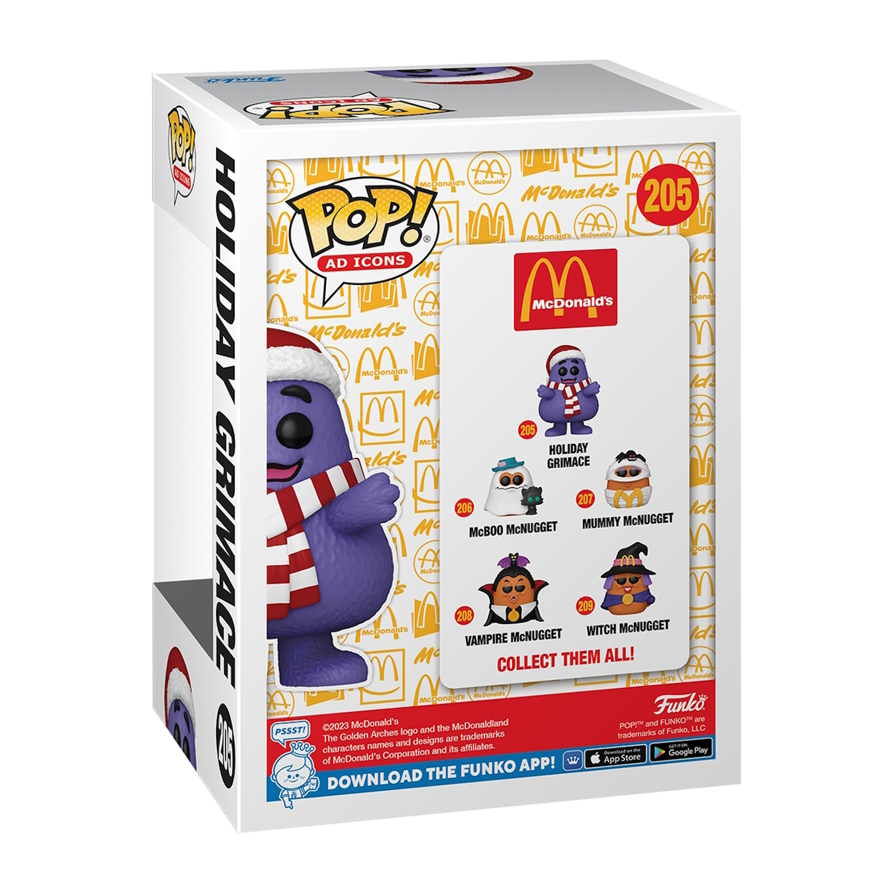 Verpackung mit Grimace Funko Pop, mit verschiedenen McDonald's-Figuren.