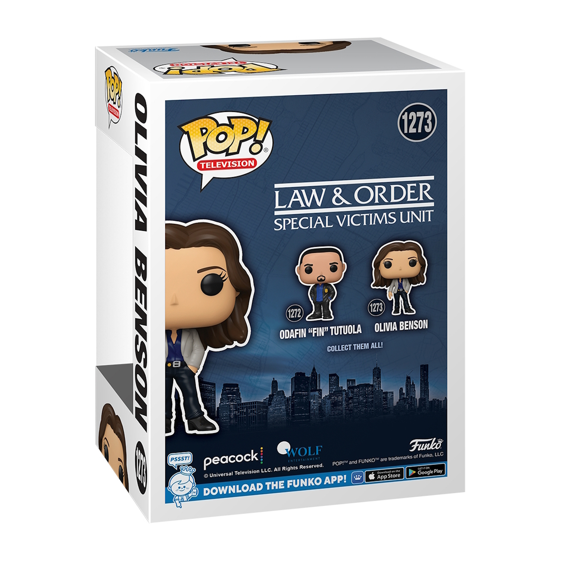 Olivia Benson Funko Pop Box mit Figuren aus Law & Order: Special Victims Unit.