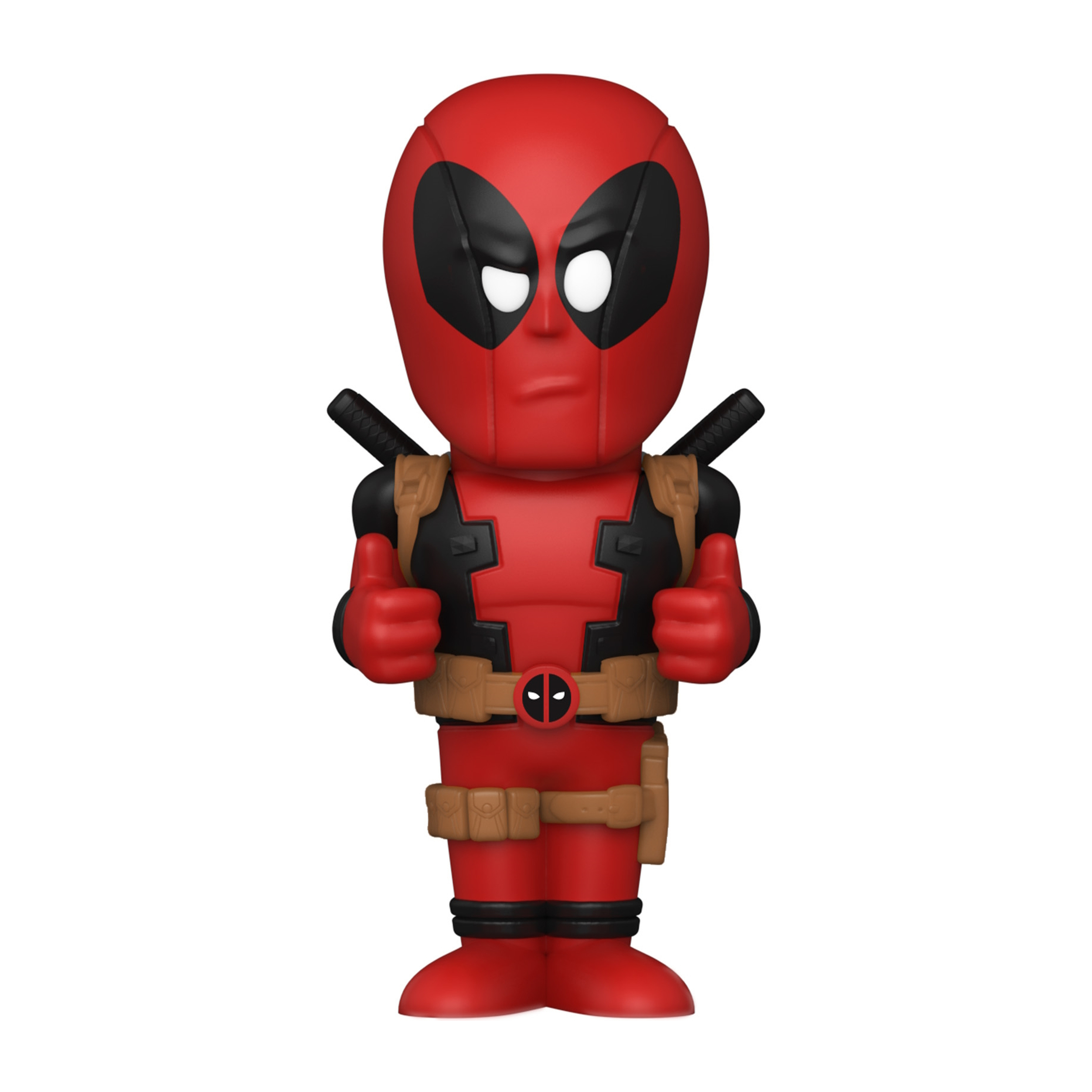 Eine rote Deadpool-Figur, die einen Daumen hoch gibt.
