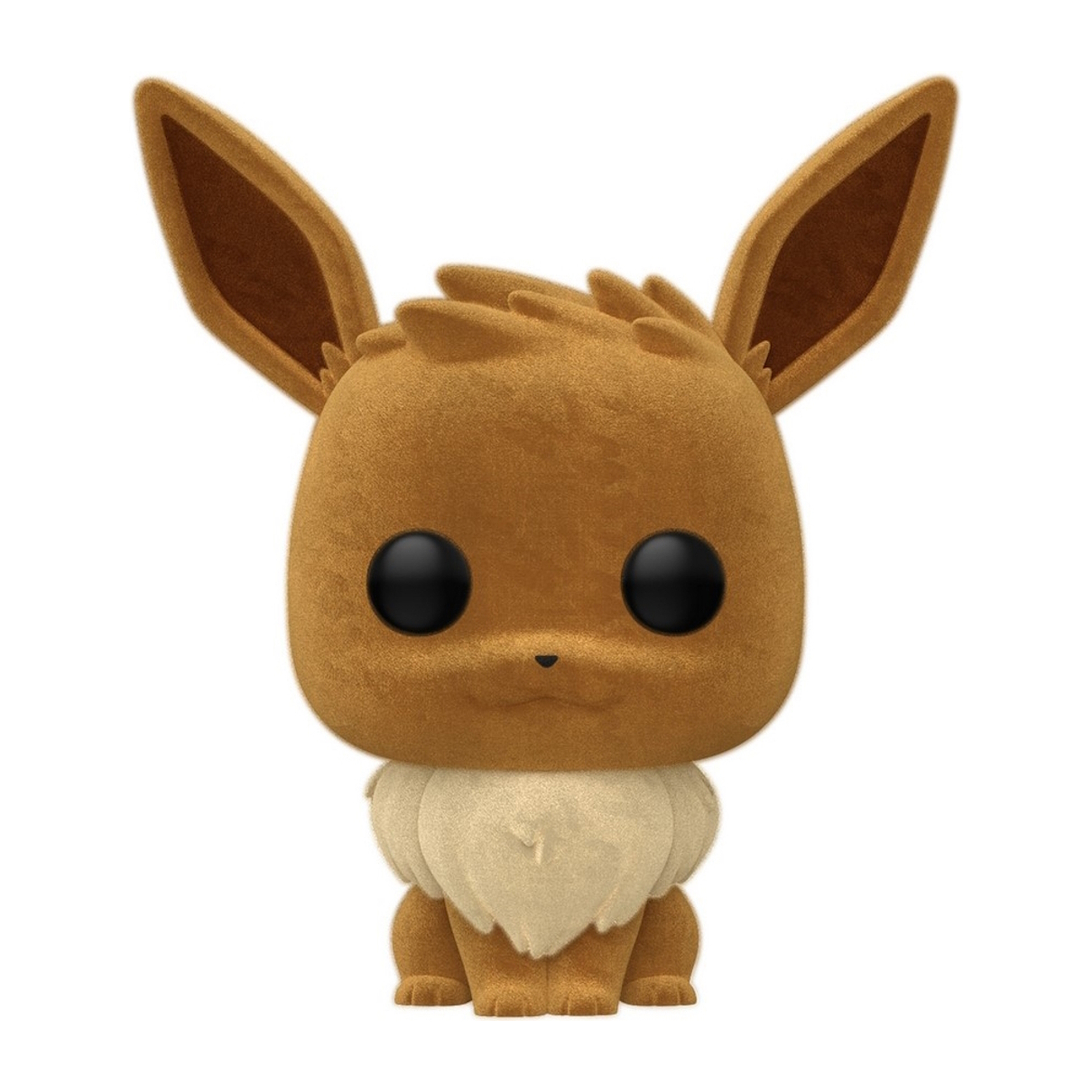 Eevee Funko Pop Figur, braunes Fell und große, schwarze Augen. Sitzt mit dem Schwanz hinten.