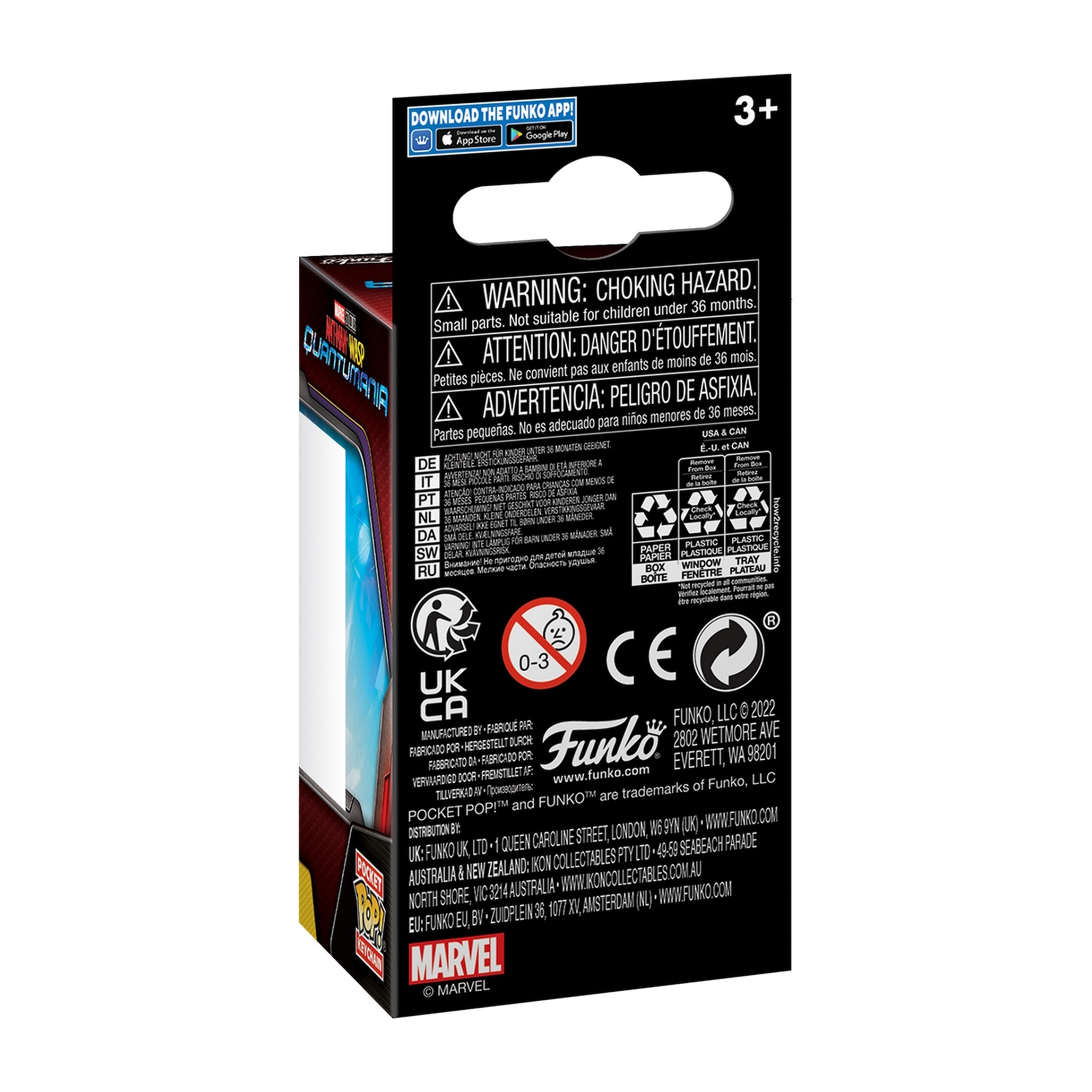 Eine Box mit Warnhinweisen und Informationen für eine Funko Pop Figur.