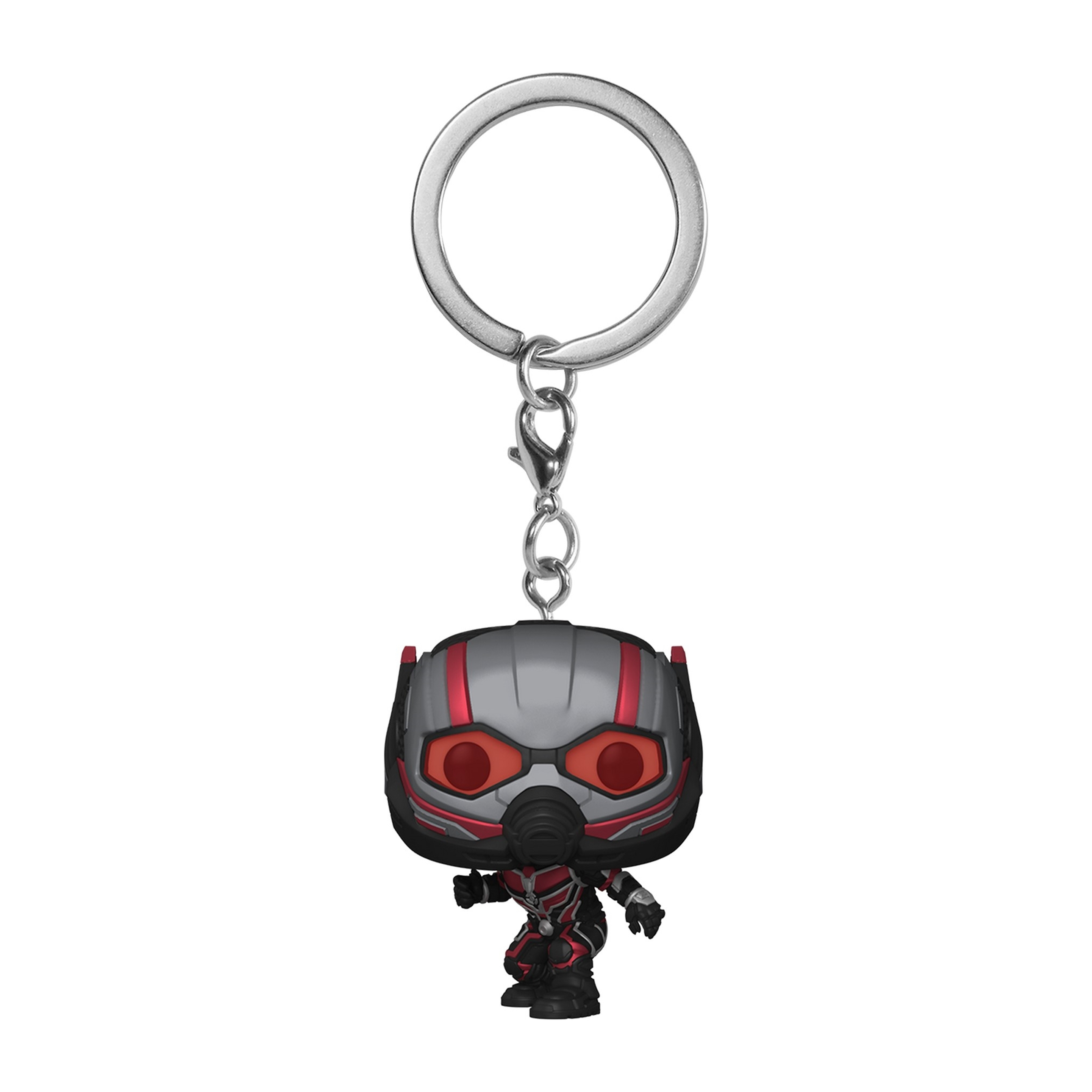 Ant-Man Funko Pop! Schlüsselanhänger. Roter und grauer Anzug, silberner Schlüsselanhänger.
