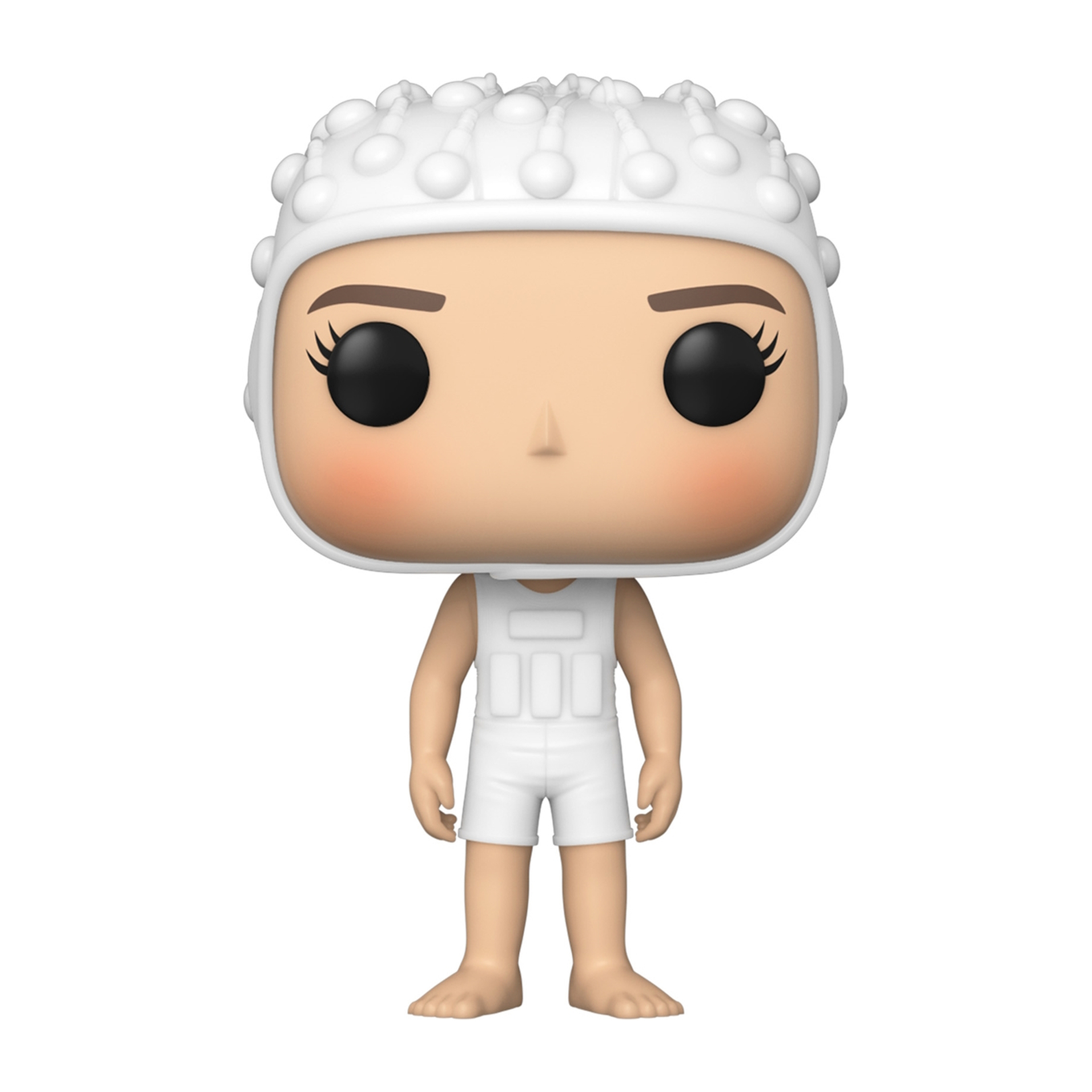 Funko Pop Figur eines Mädchens in weißem Outfit und Kopfbedeckung.