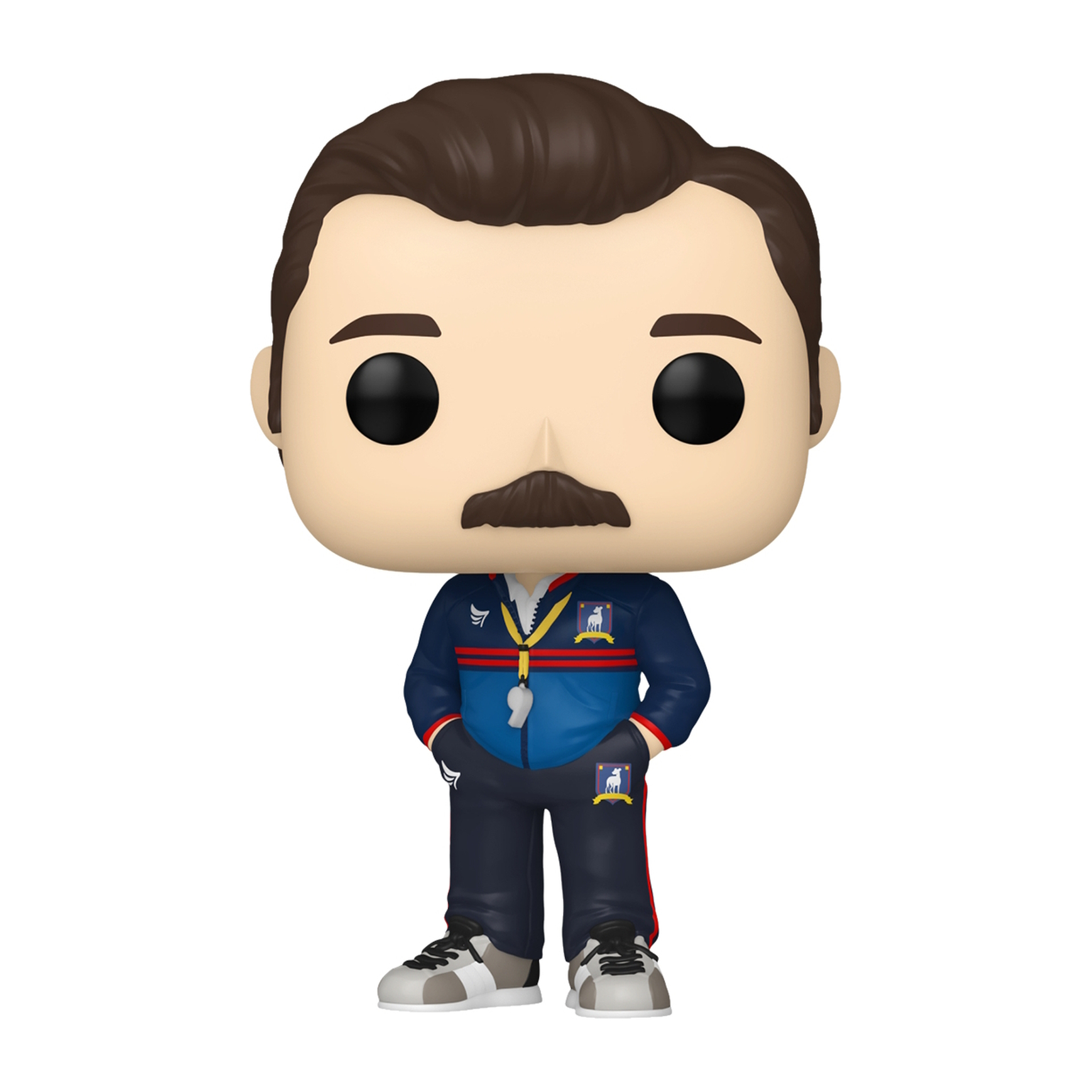 Funko Pop Figur von Coach Lasso aus Ted Lasso, in einem blauen Trainingsanzug.