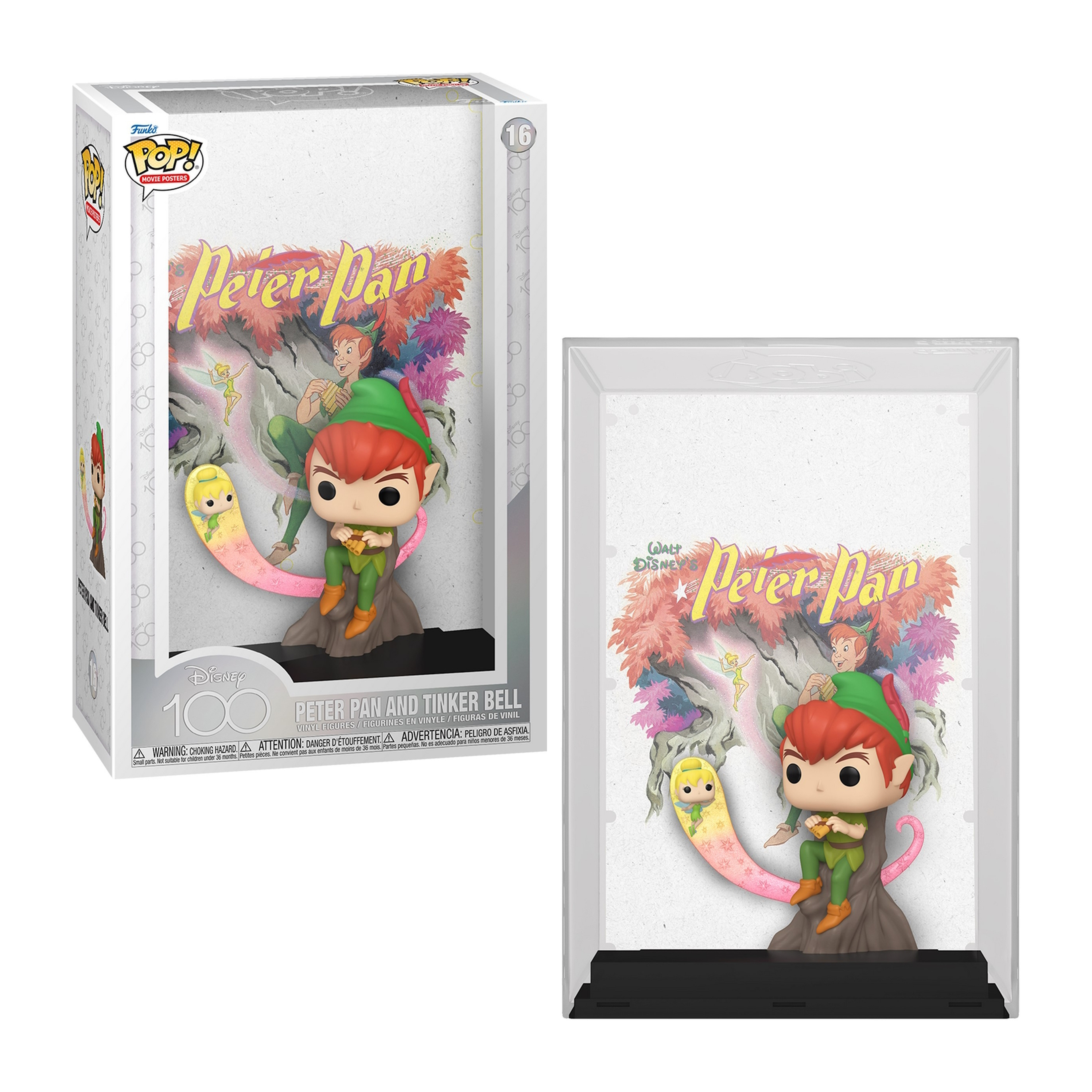 Peter Pan und Tinker Bell Funko Pop Figur mit Box. Die Figur ist in einem Gehäuse.