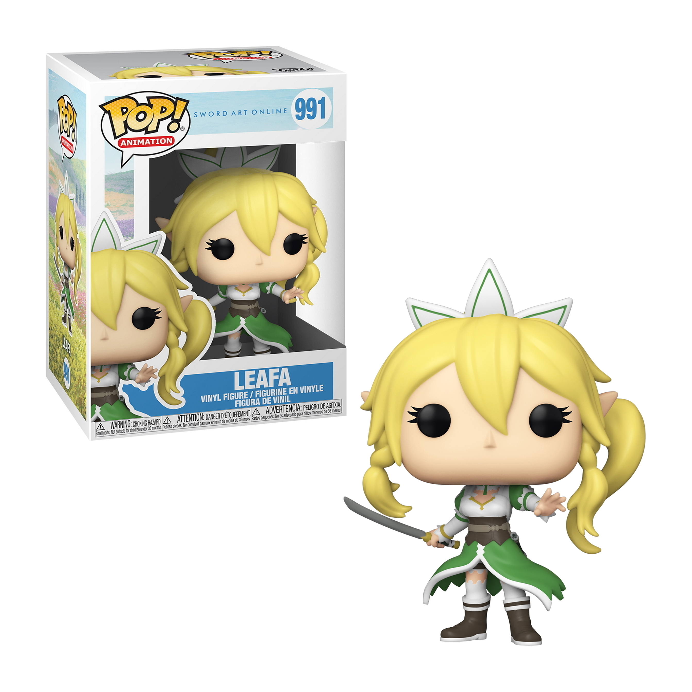Eine Leafa-Figur aus Sword Art Online mit einer Box.