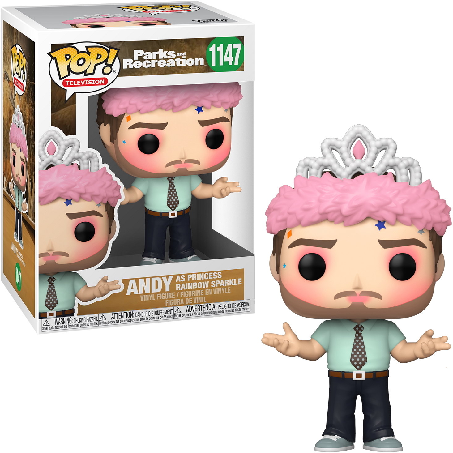 Eine Funko Pop-Figur von Wonder Woman mit einem Schwert. Sie trägt eine goldene Tiara.