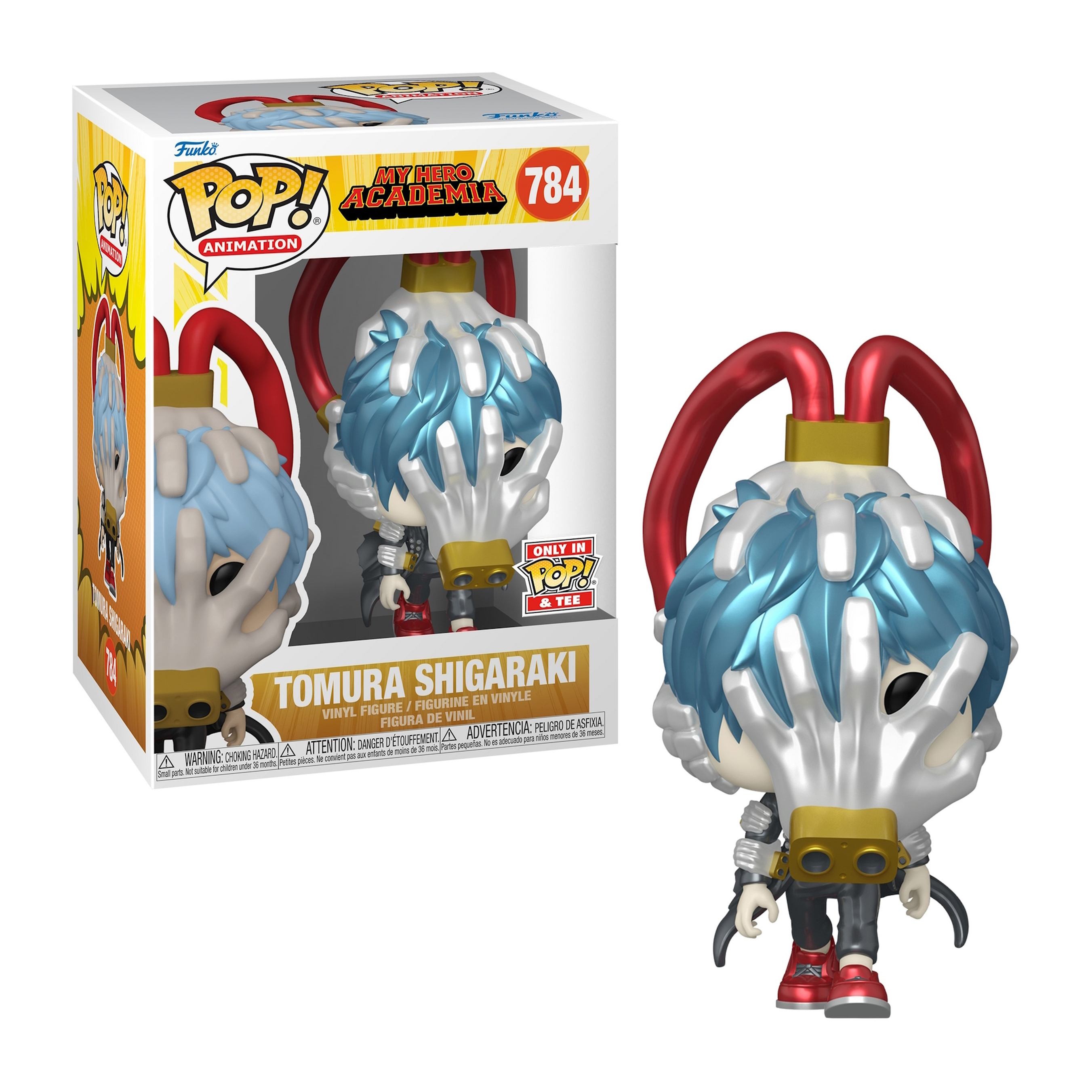 Funko Pop-Box und Figur von Tomura Shigaraki aus My Hero Academia, mit einem Handgesicht.