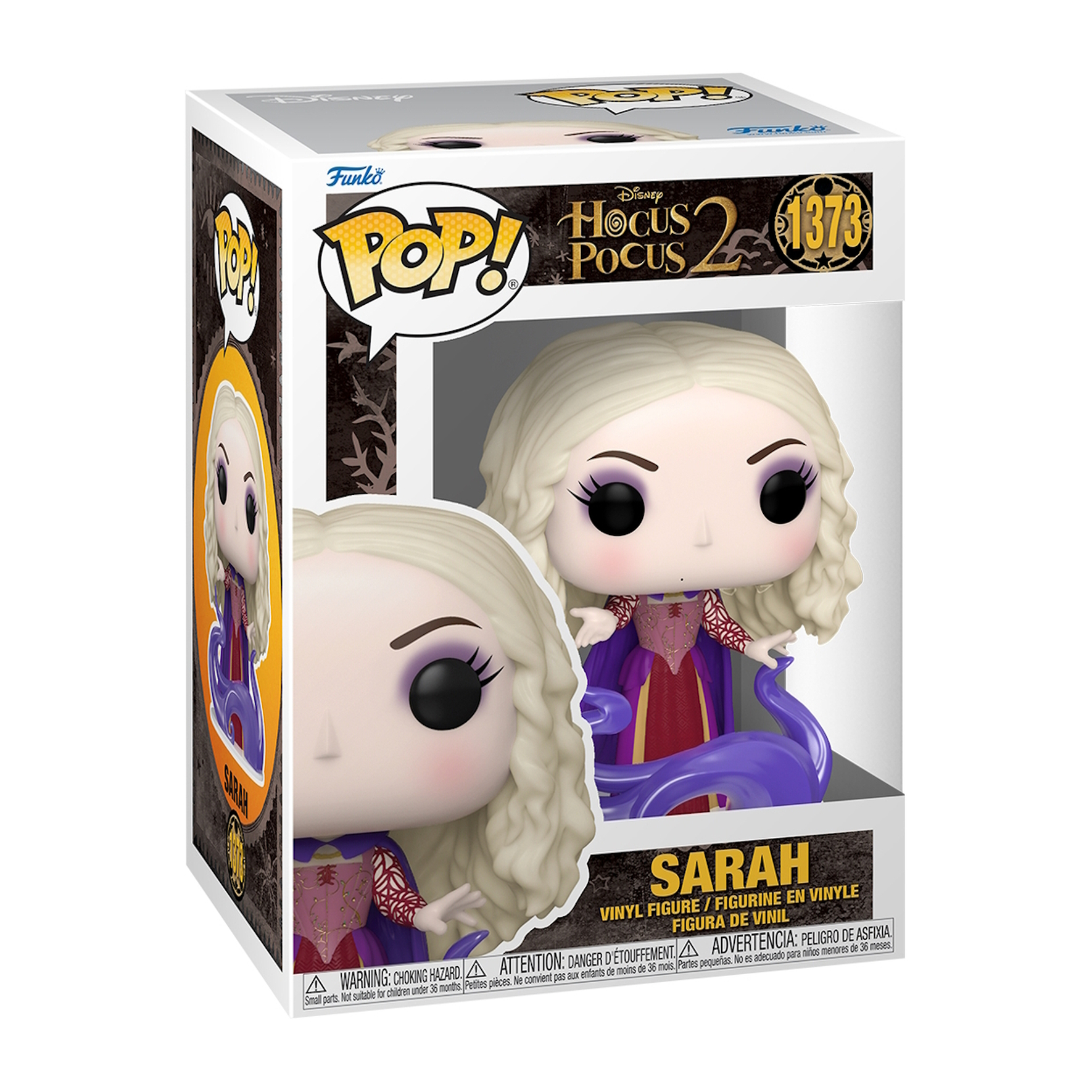 Sarah Hocus Pocus 2 Pop-Figur in einer Box. Blondes Haar, violettes Kleid, und in einer Box.