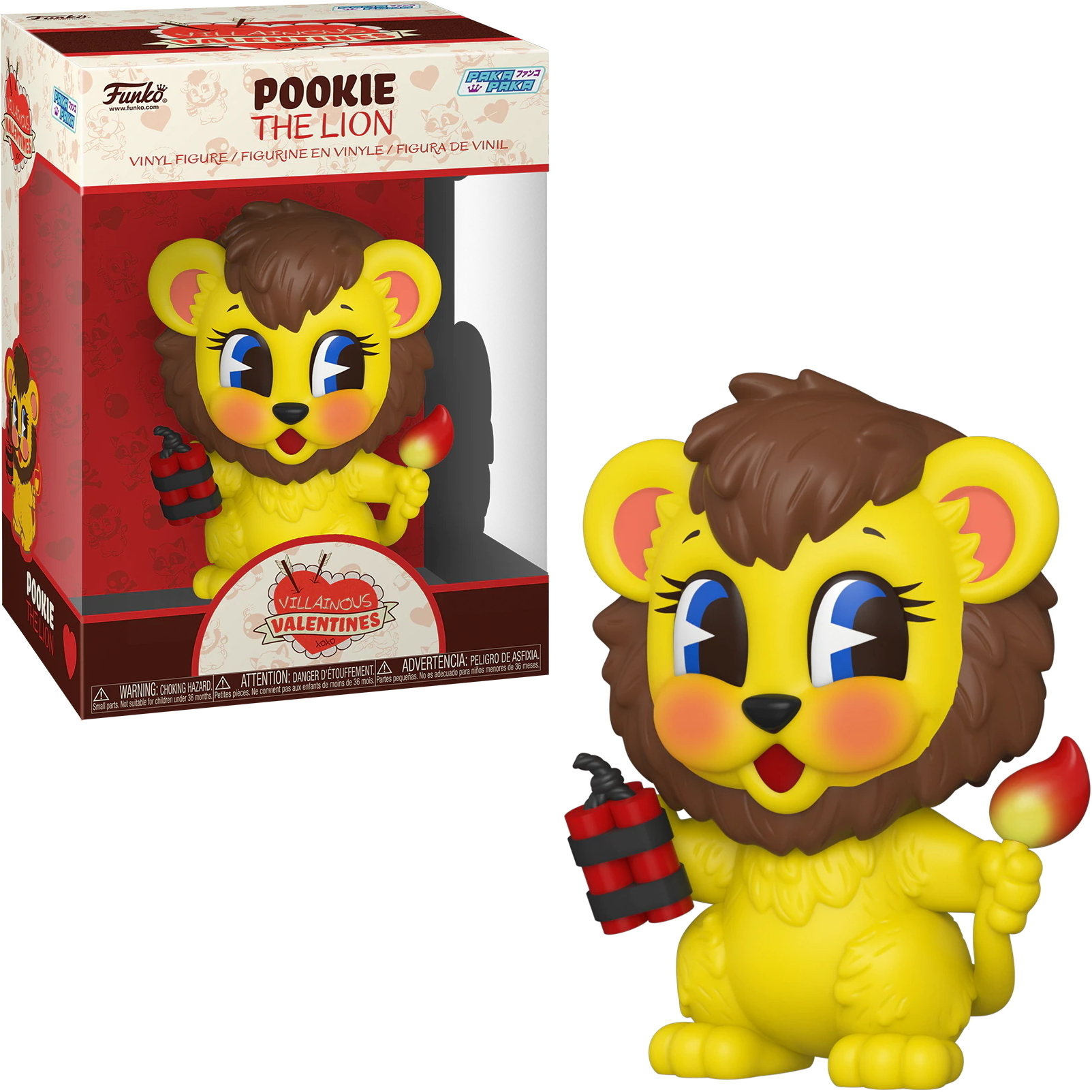 Ein Spielzeuglöwe mit Bombe und Pinsel. Es stammt aus der Funko Pop!-Kollektion.